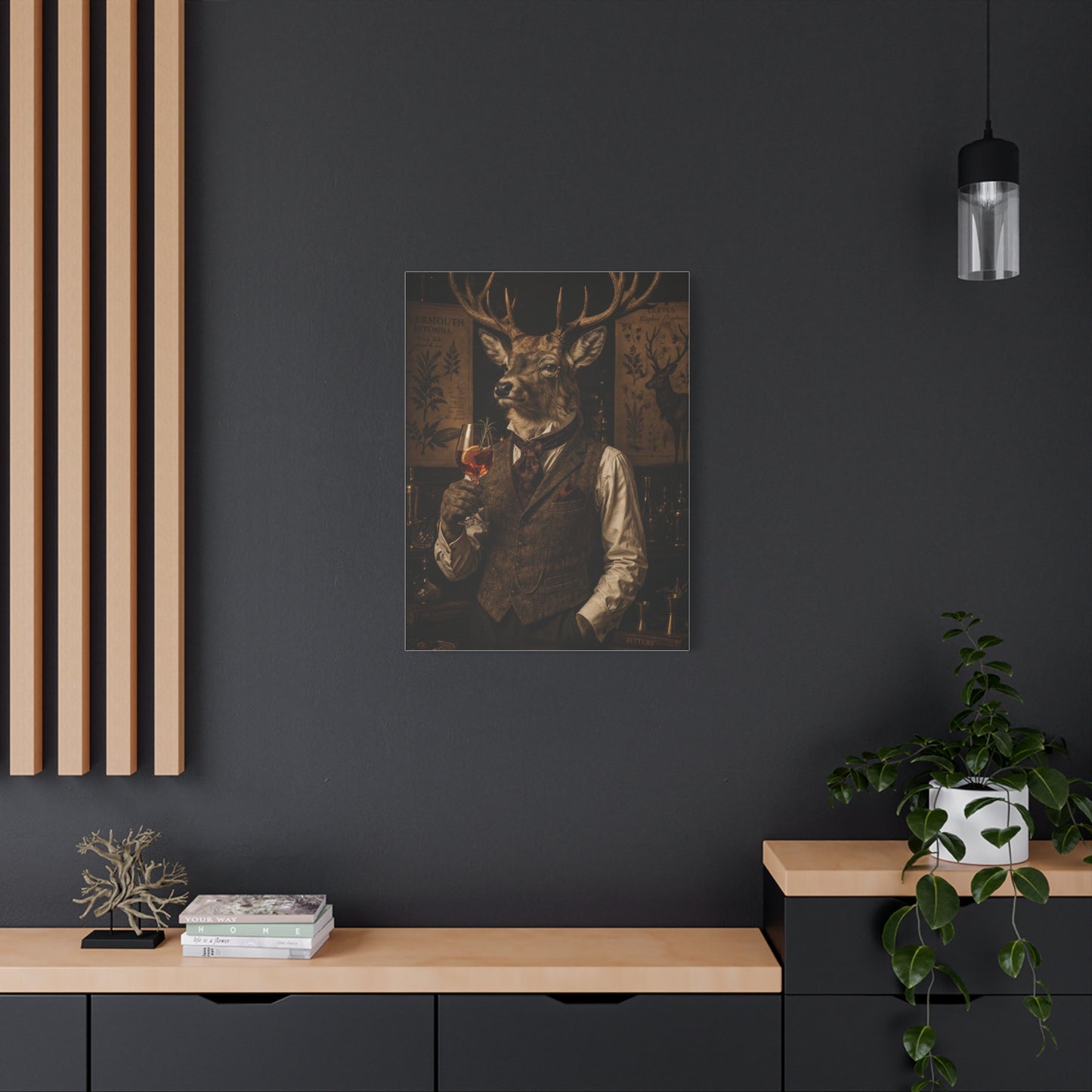 Vintage Botanical Stag Sommelier Portrait Wall Art & Canvas Print