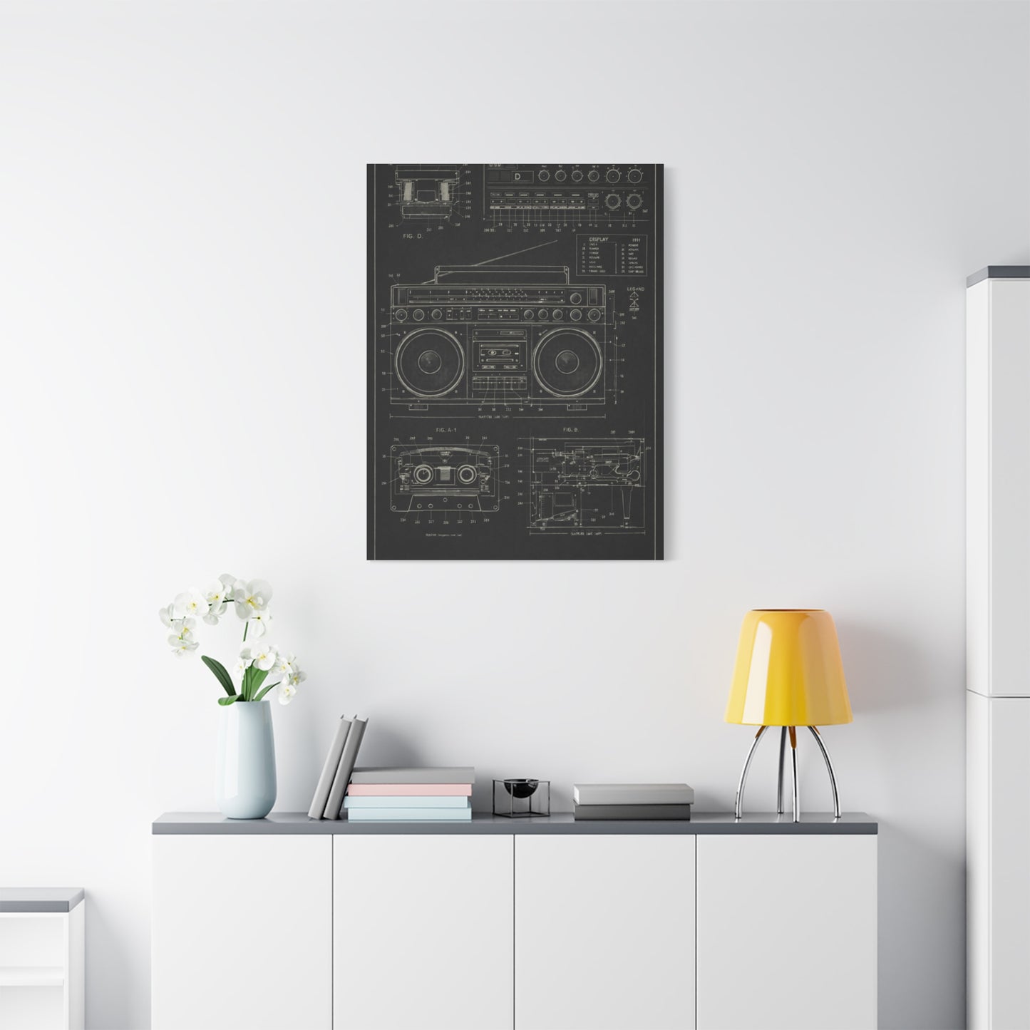 Vintage Boombox Blueprint Illustration Wall Art & Canvas Print