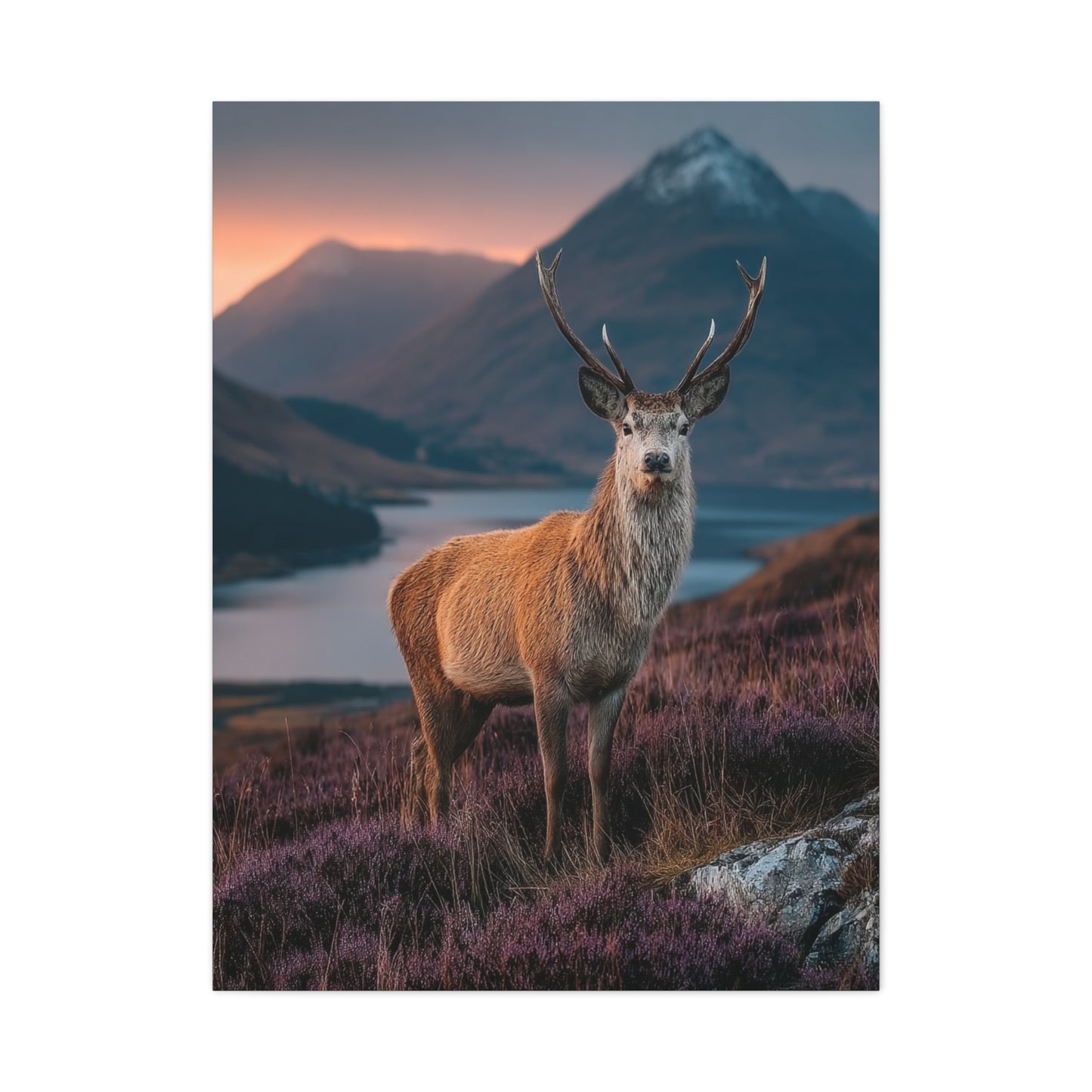 Scottish Highland Sunrise Stag Wall Art & Canvas Print