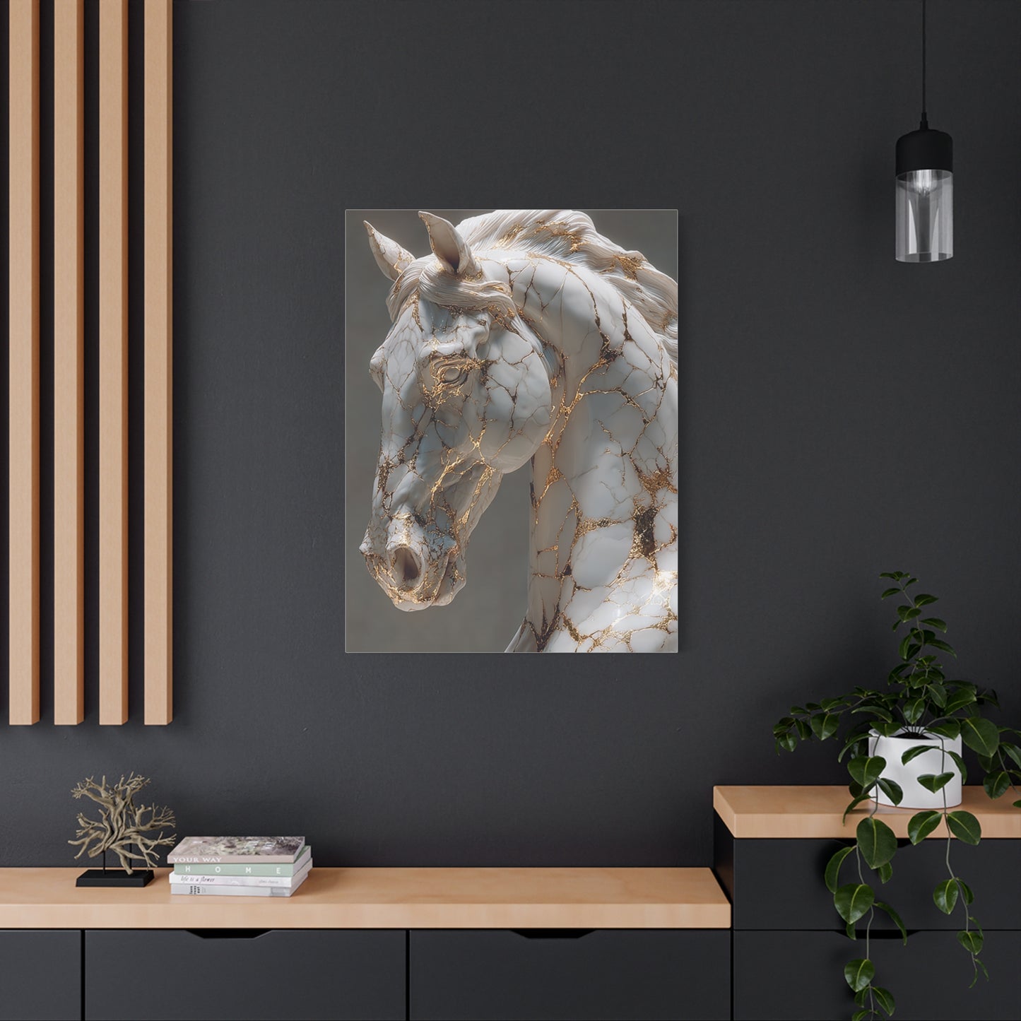 Marble Kintsugi Horse Sculpture Wall Art & Canvas Print