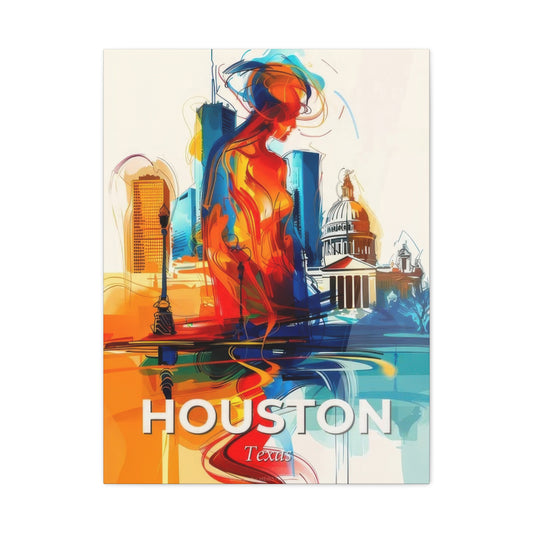 Houston Skyline Us Line Art Blue Orange Wall Art & Canvas Prints