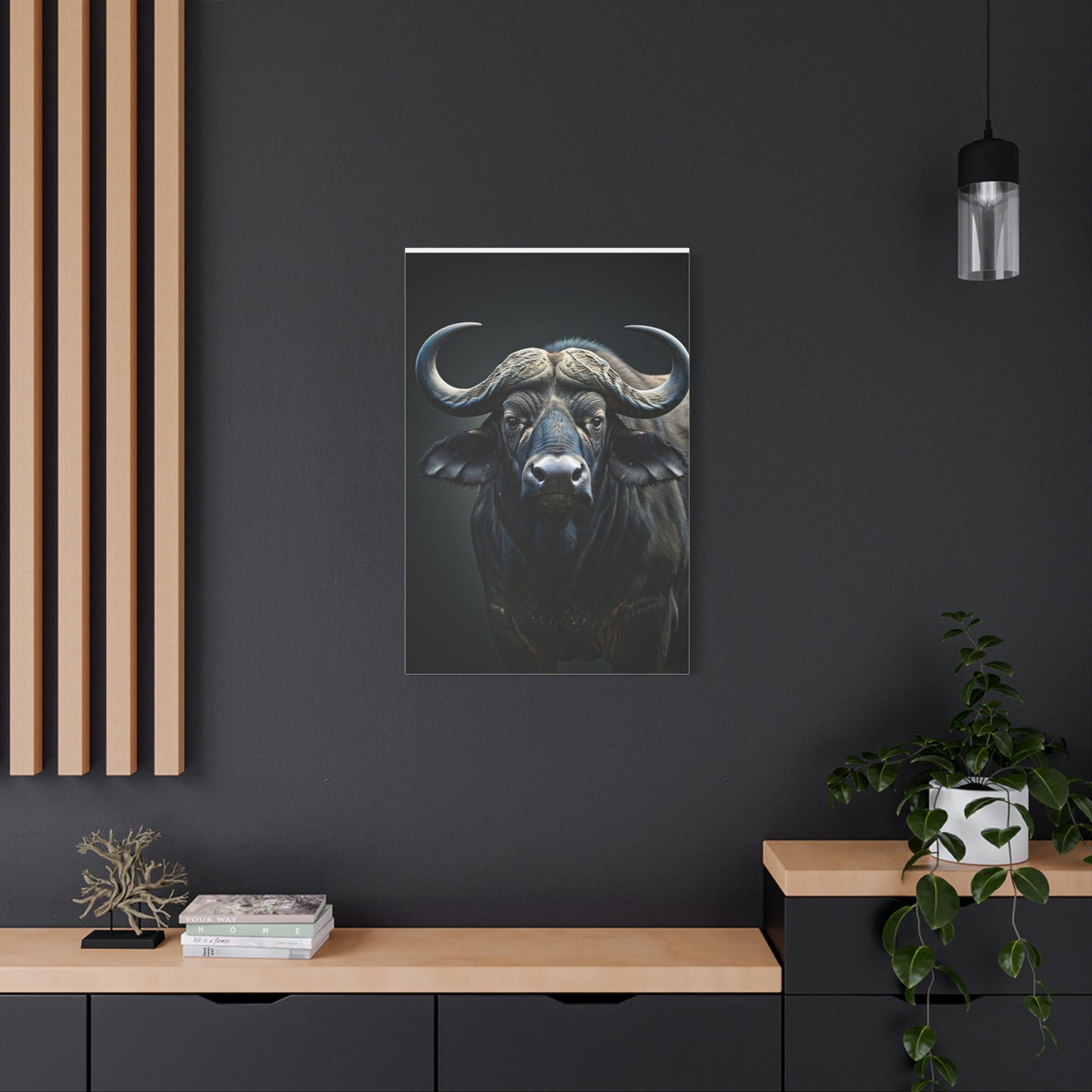 Ultra-Dark Matte Cape Buffalo Portrait Wall Art & Canvas Print