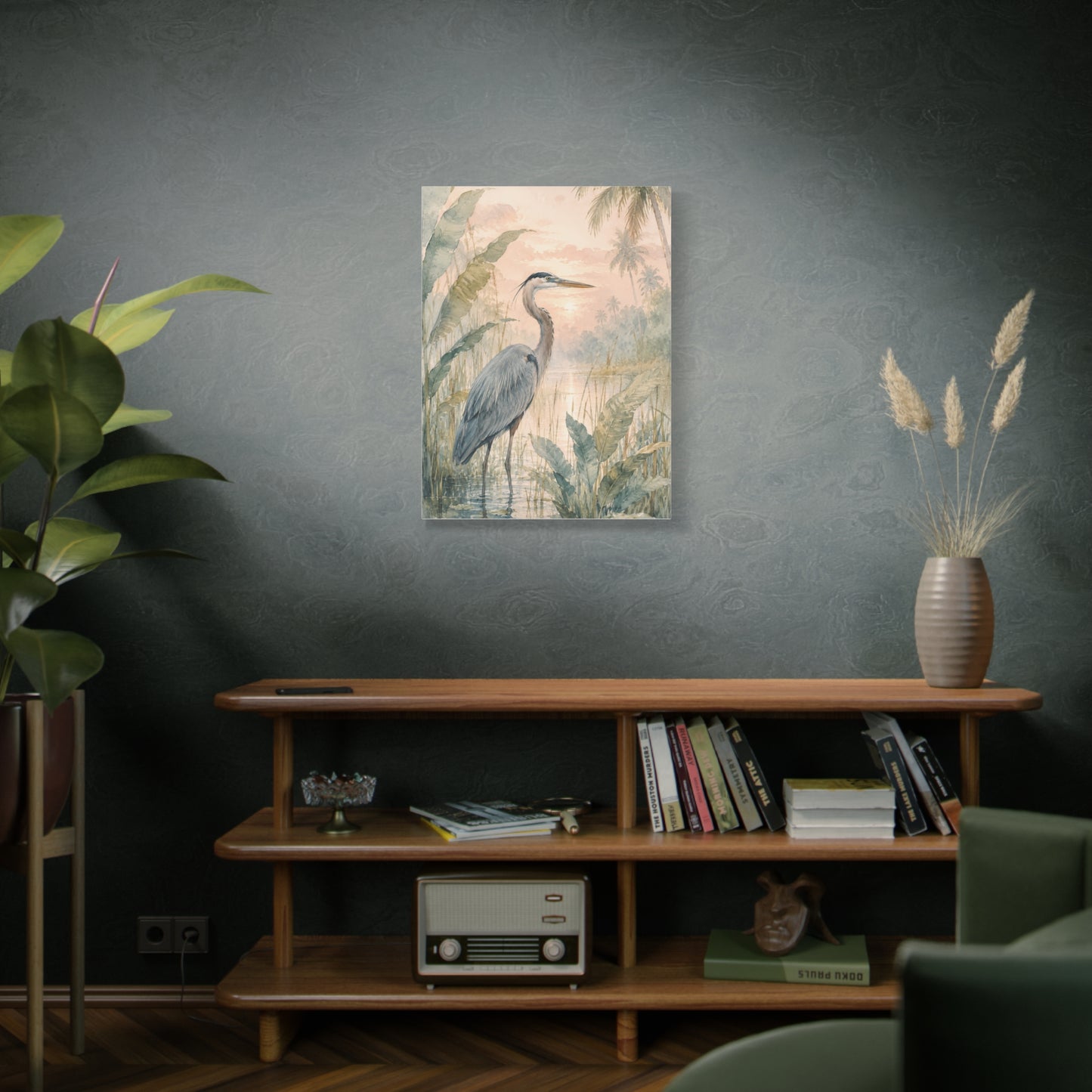 Soft Tropical Heron Marsh Landscape Tropical Wall Art & Canvas Print