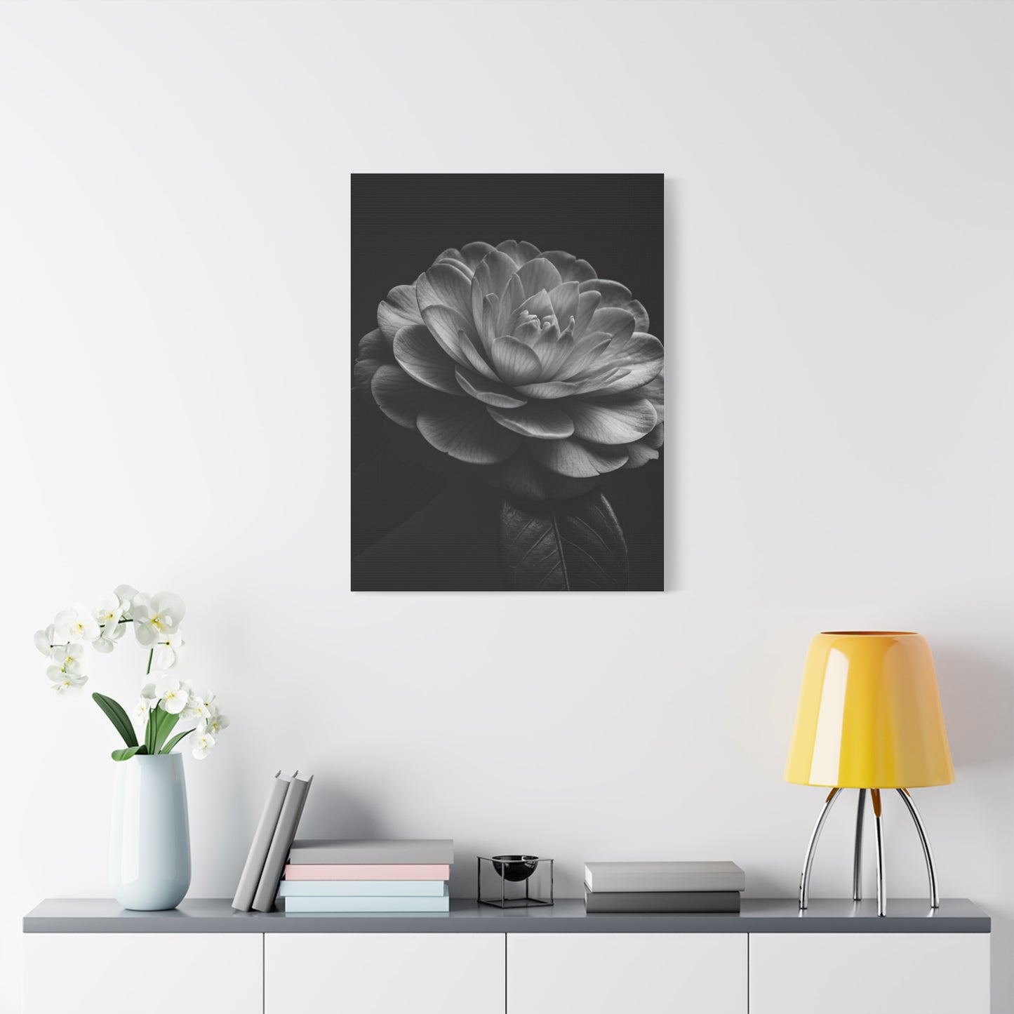Camellia Bloom in Shadow Monochrome Wall Art & Canvas Prints