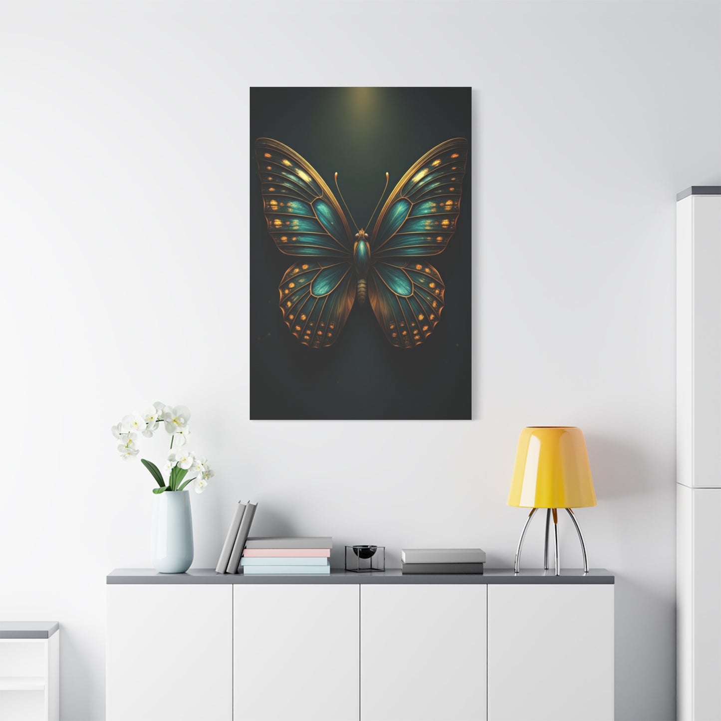 Emerald Gold Butterfly Symmetry Portrait Wall Art & Canvas Prints