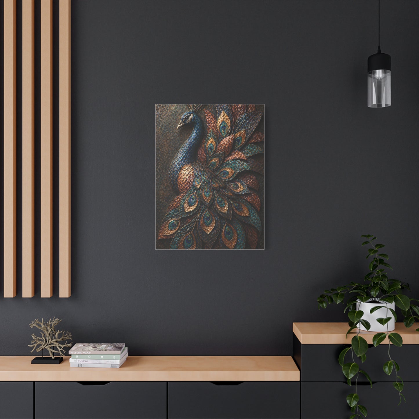 Sculptural Metal Peacock Relief Wall Art & Canvas Print
