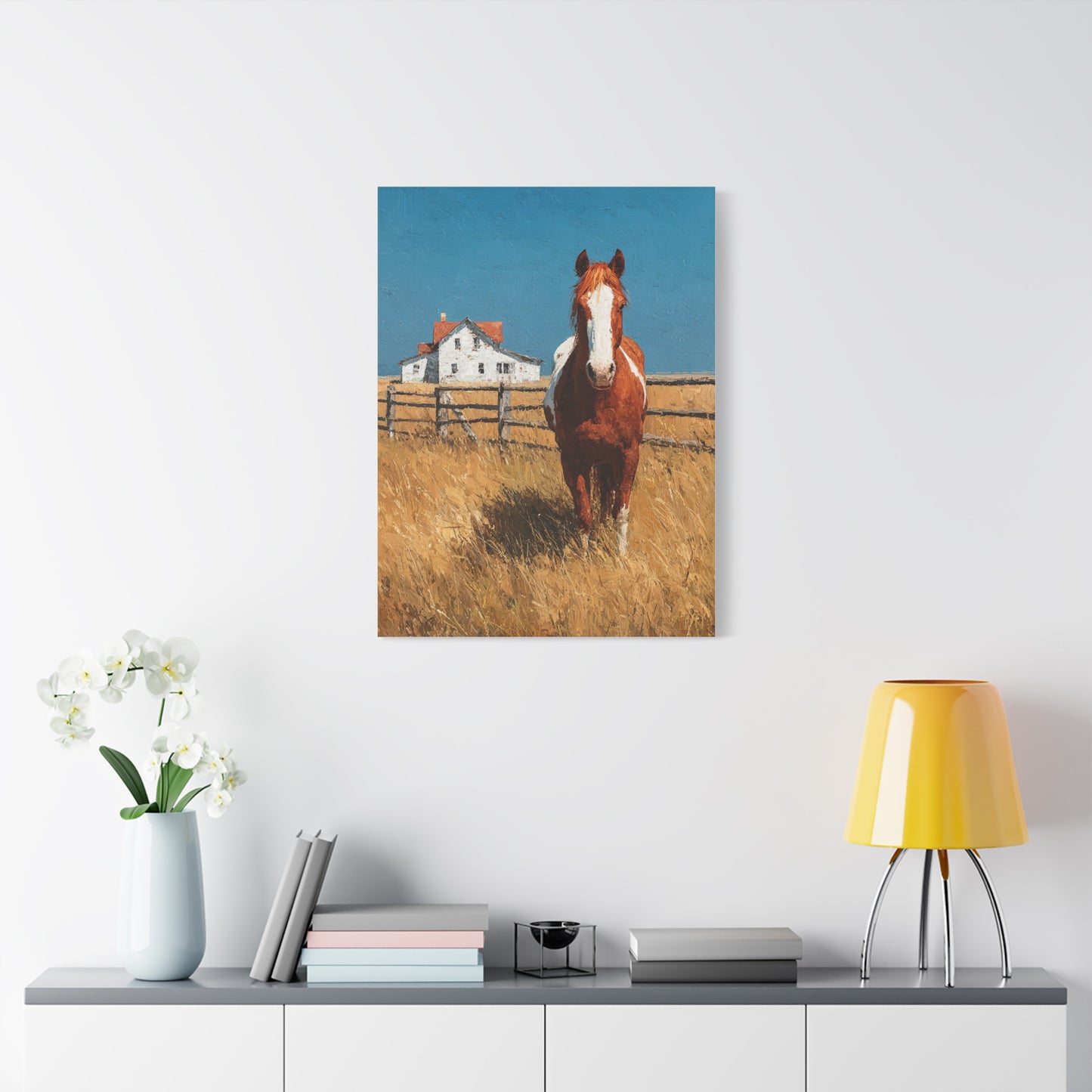 Chestnut Horse Farm Meadow Wall Art & Canvas Print