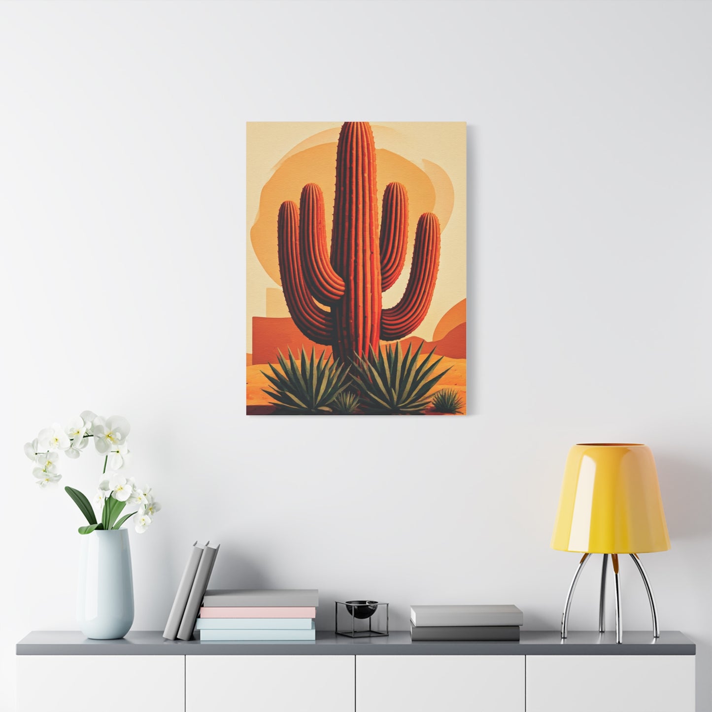 Golden Desert Sunset Saguaro Illustration Wall Art & Canvas Prints