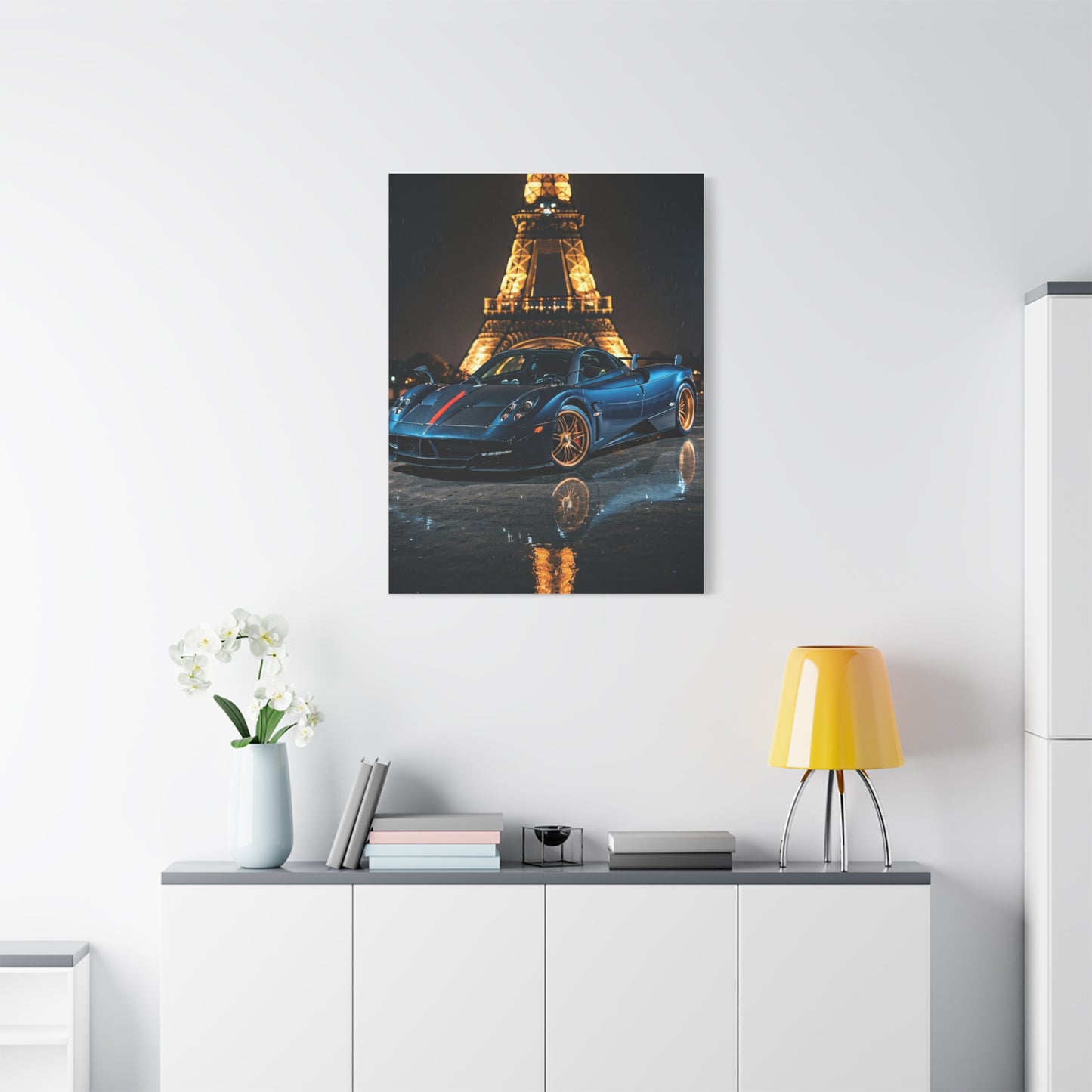 Pagani Huayra Paris Eiffel Tower Night Wall Art & Canvas Prints