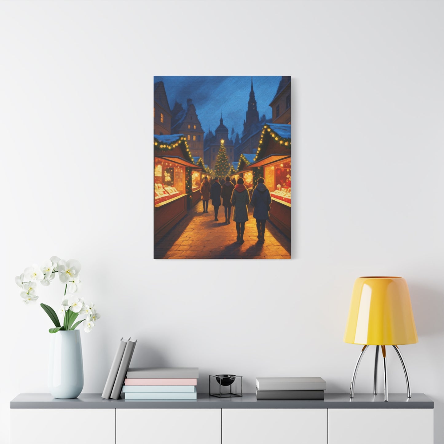 Classic Christmas Market Evening Wall Art & Canvas Print