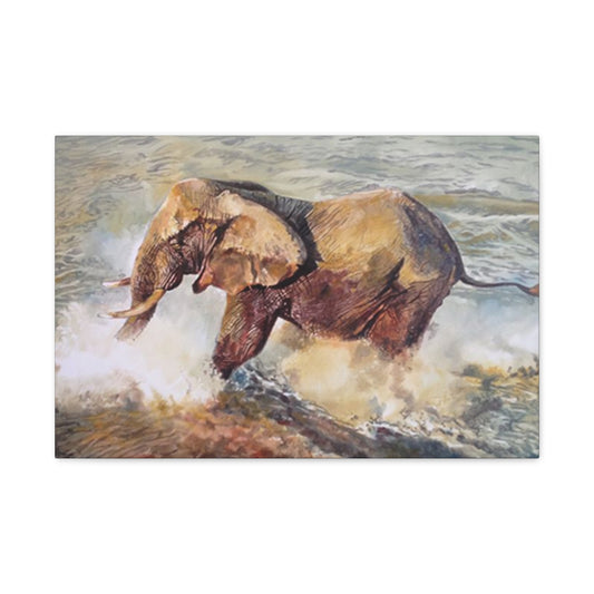 Bathing Elephant Wildlife Painting Wall Art & Canvas Prints