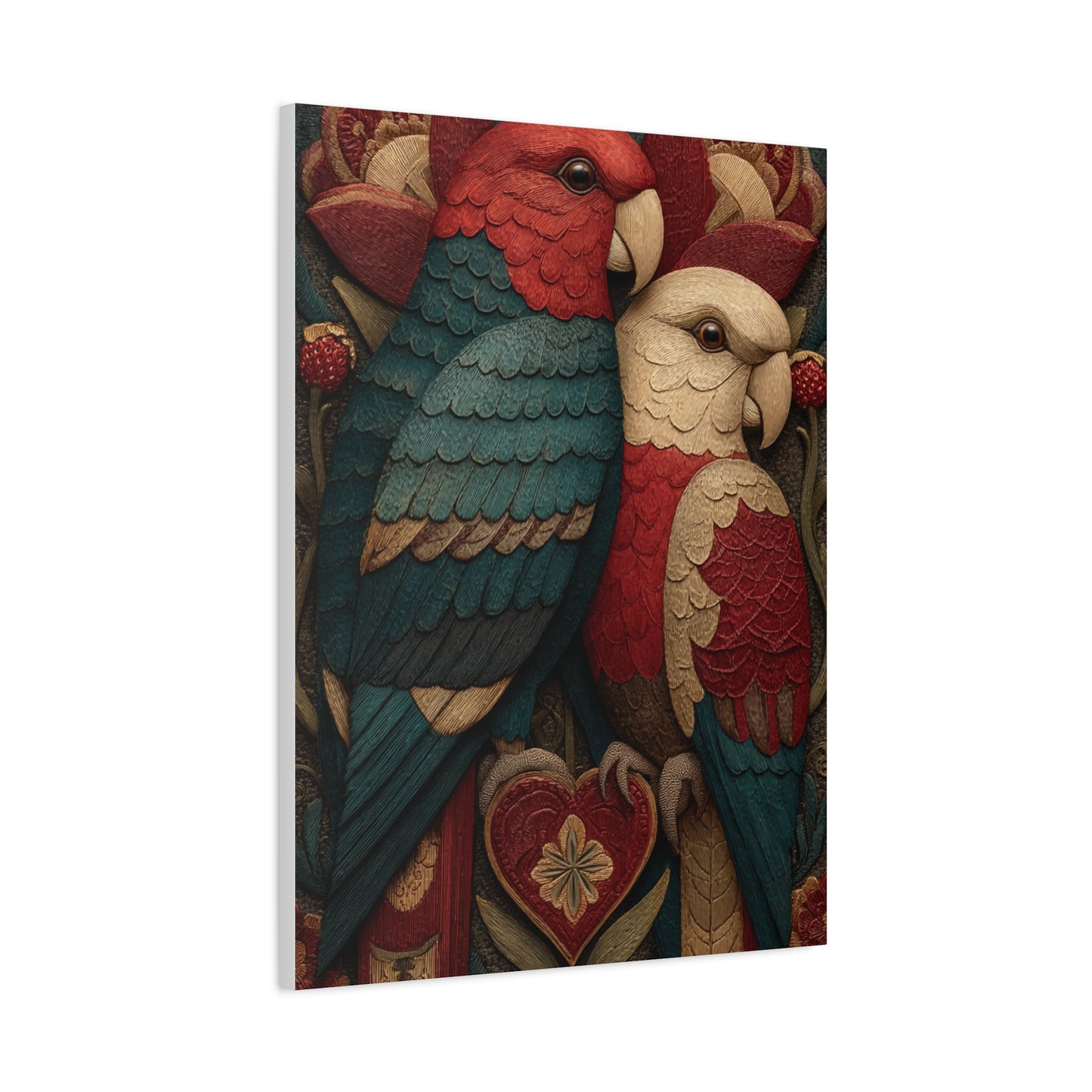Fraktur Lovebirds Folk Ornament Wall Art & Canvas Print