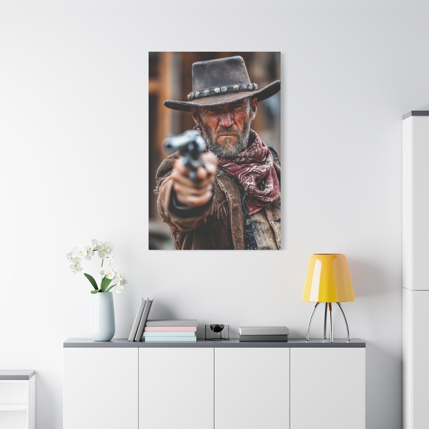 Cowboy Campfire in the Mountain Valley Wall Art & Canvas Print