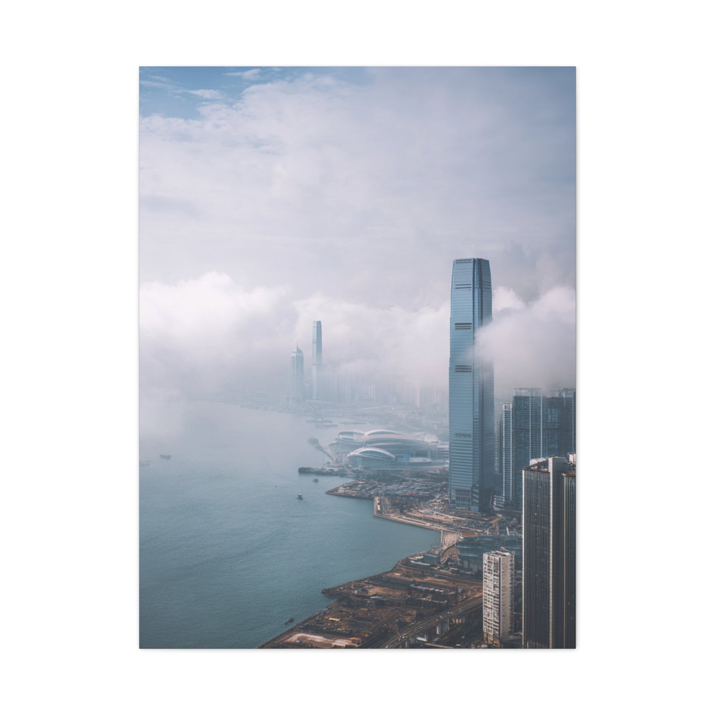 Hong Kong Foggy Harbor Skyline Wall Art & Canvas Print