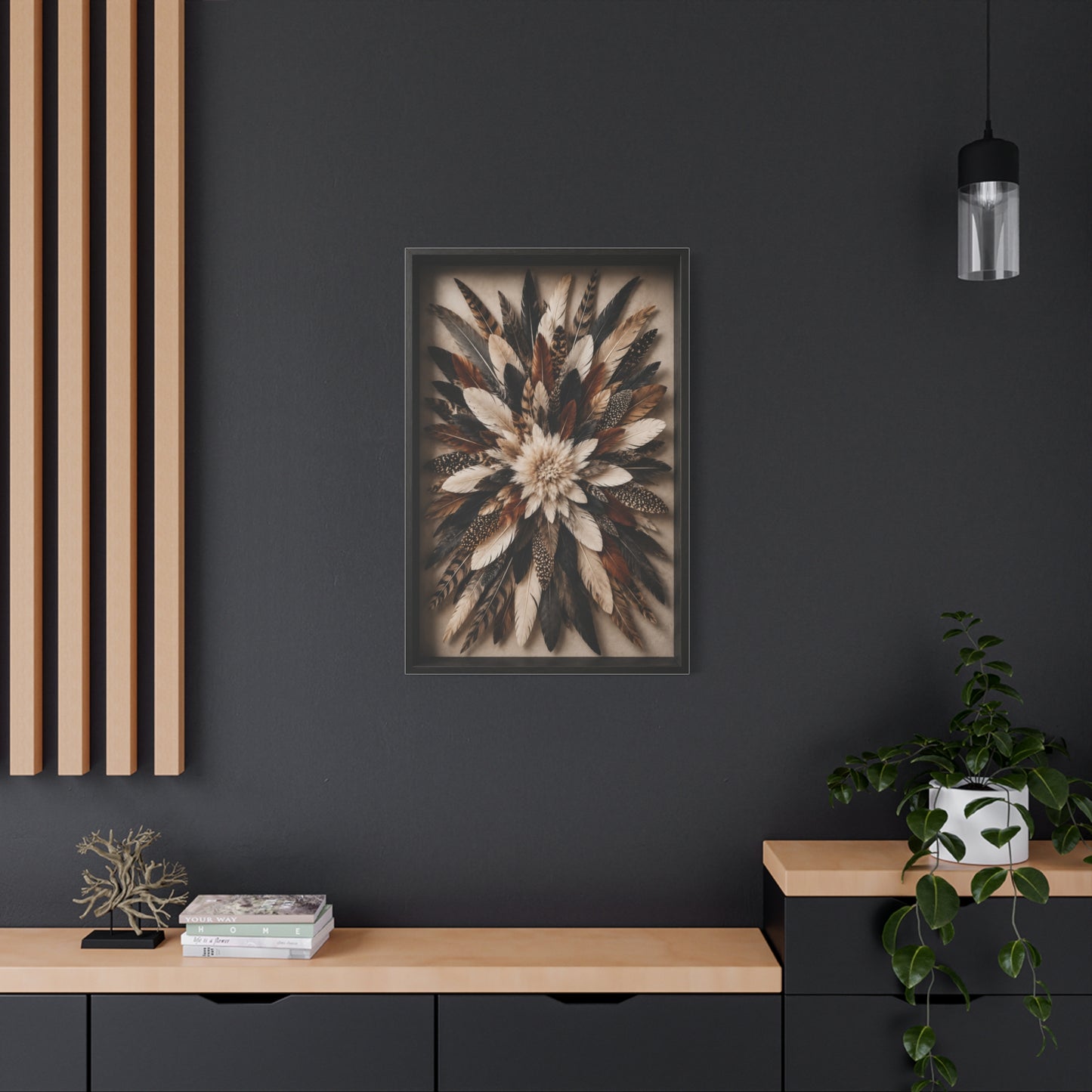 Feather Burst Rustic Shadowbox Wall Art & Canvas Print