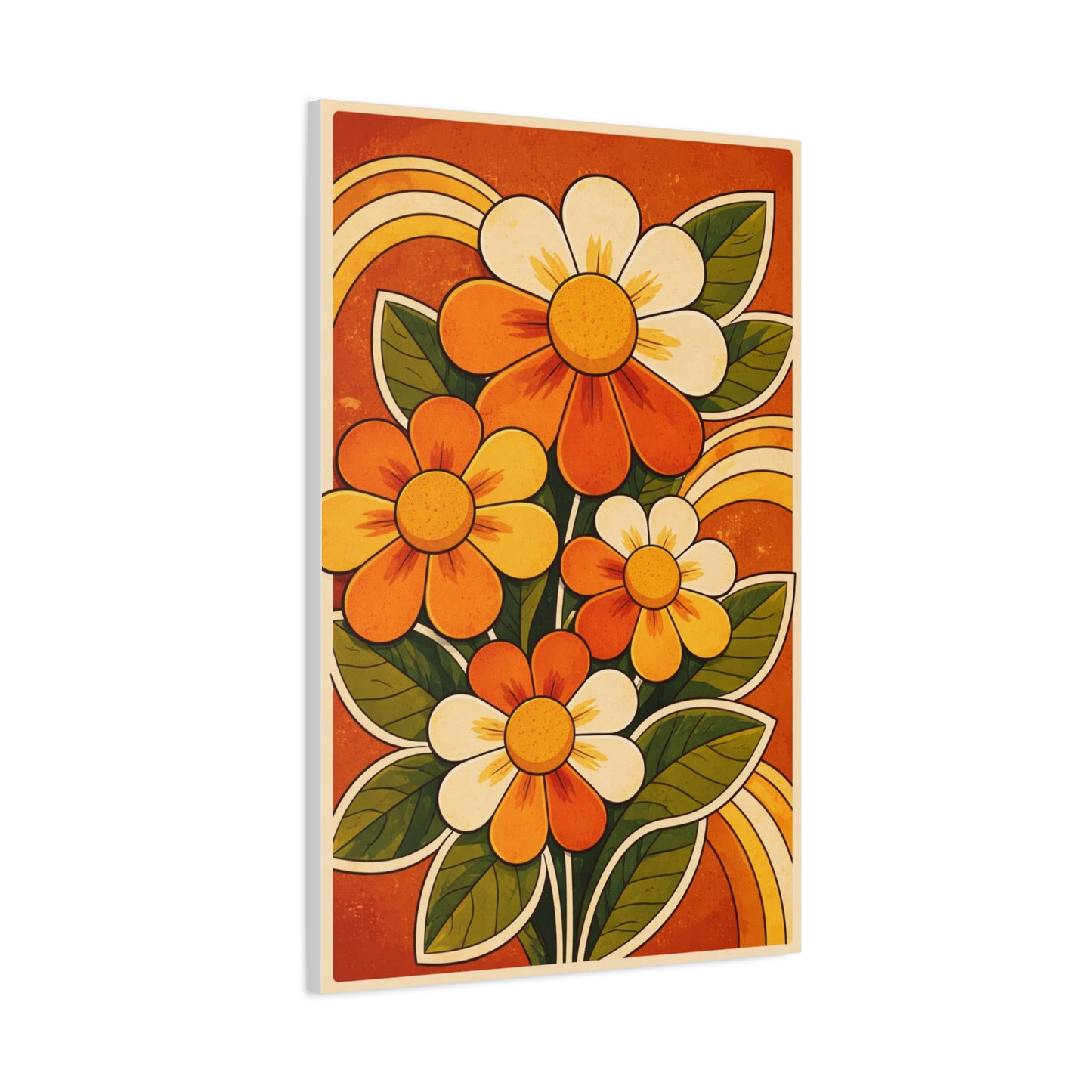 Vintage Groovy Floral Orange Composition Wall Art & Canvas Print