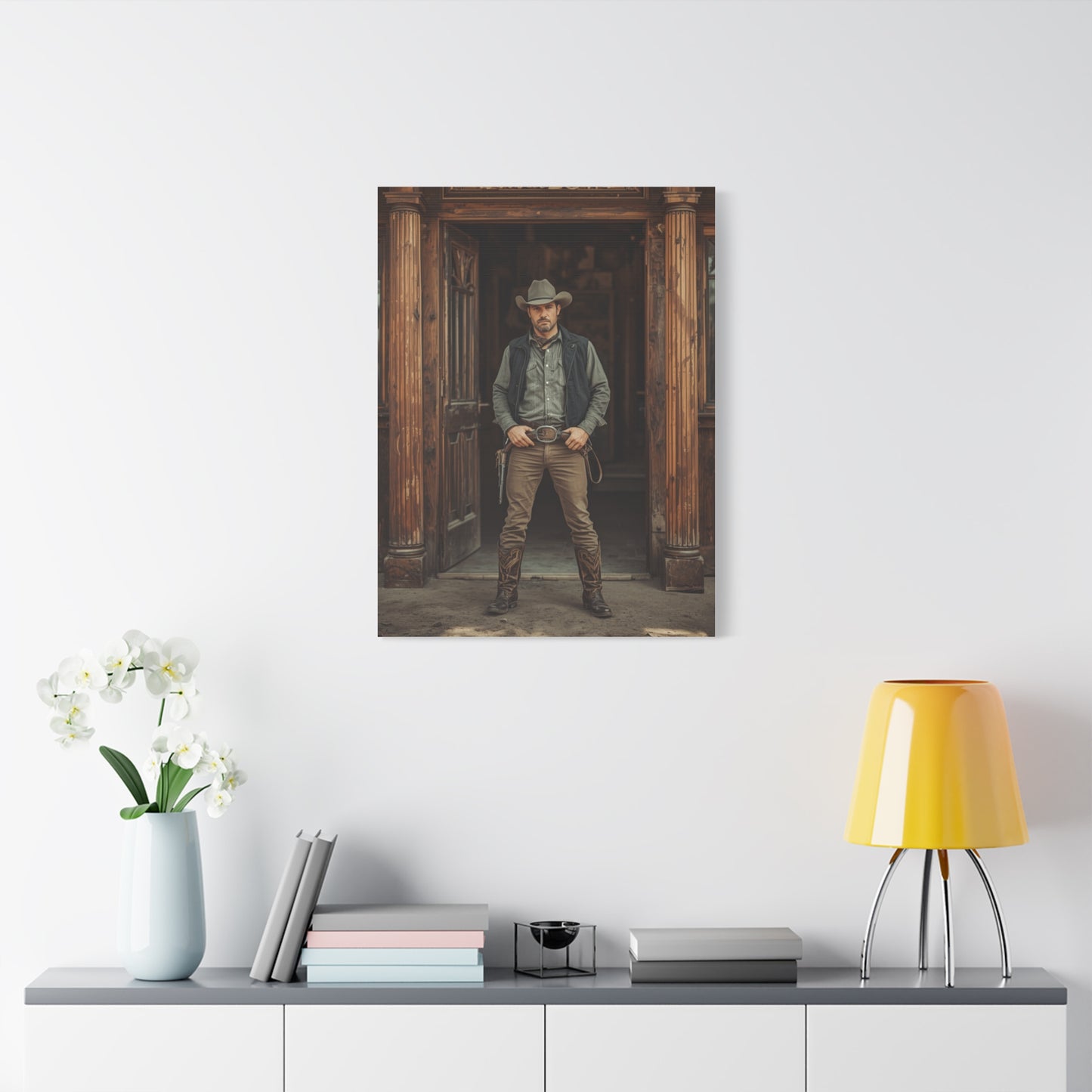 Gunslinger Outside the Saloon Wall Art & Canvas Print