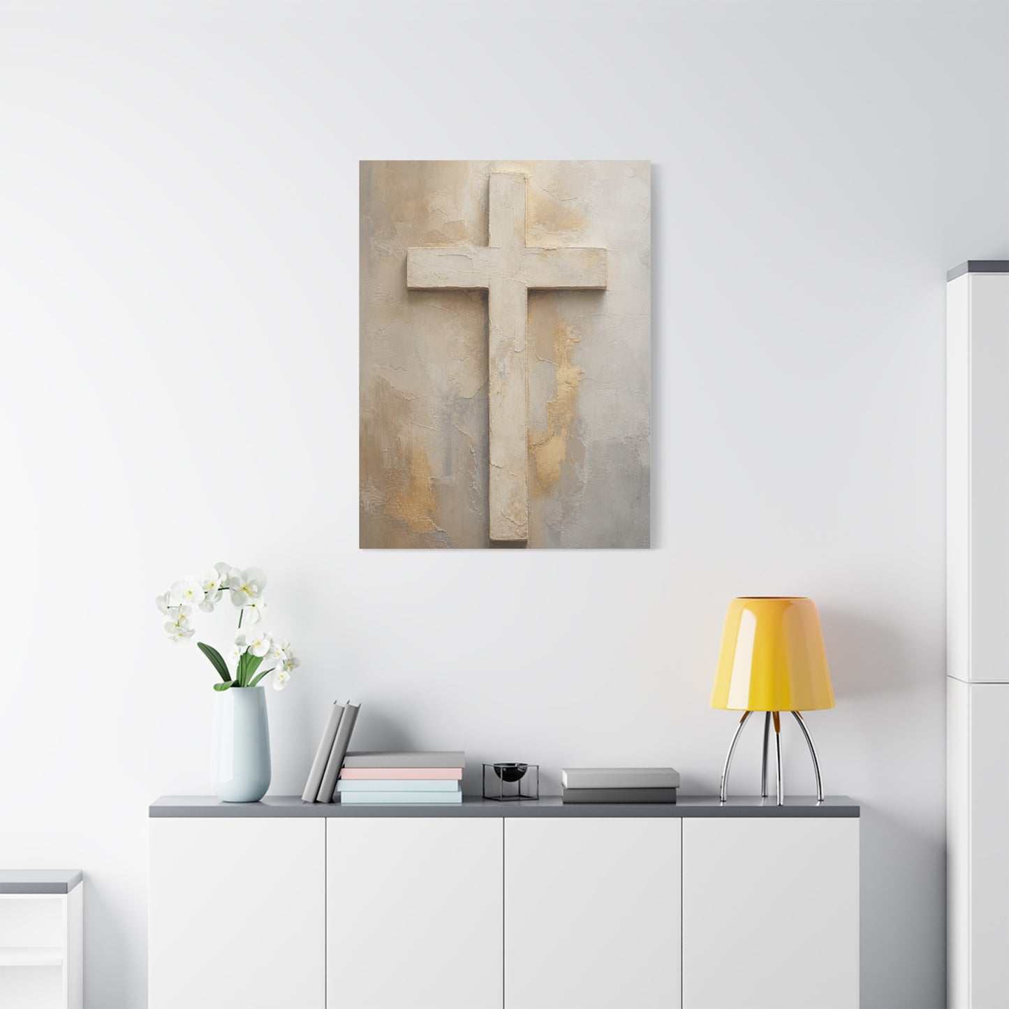 Minimal Ivory Christian Cross Wall Art & Canvas Print