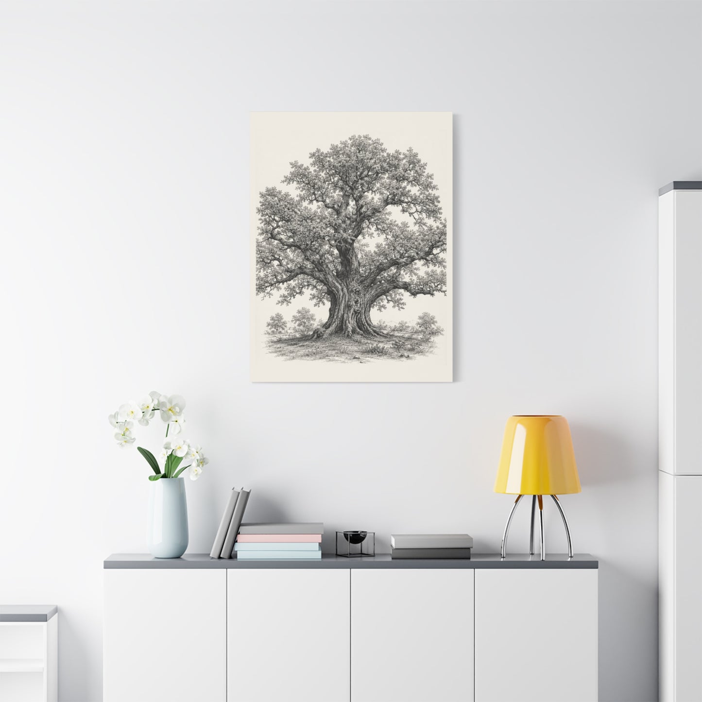 Detailed Engraved Oak Study Trees Wall Art & Canvas Print