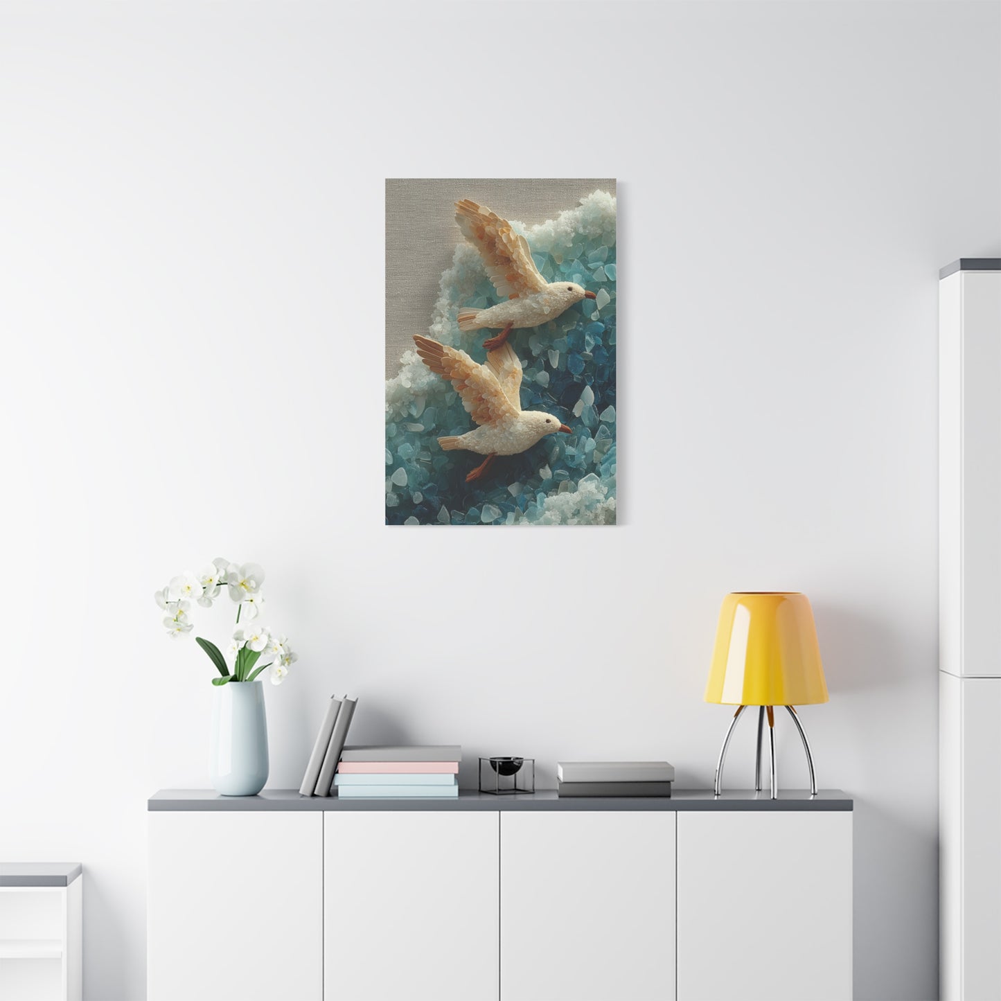 Sea Glass And Driftwood Seagull Coastal Composition Wall Art & Canvas Print
