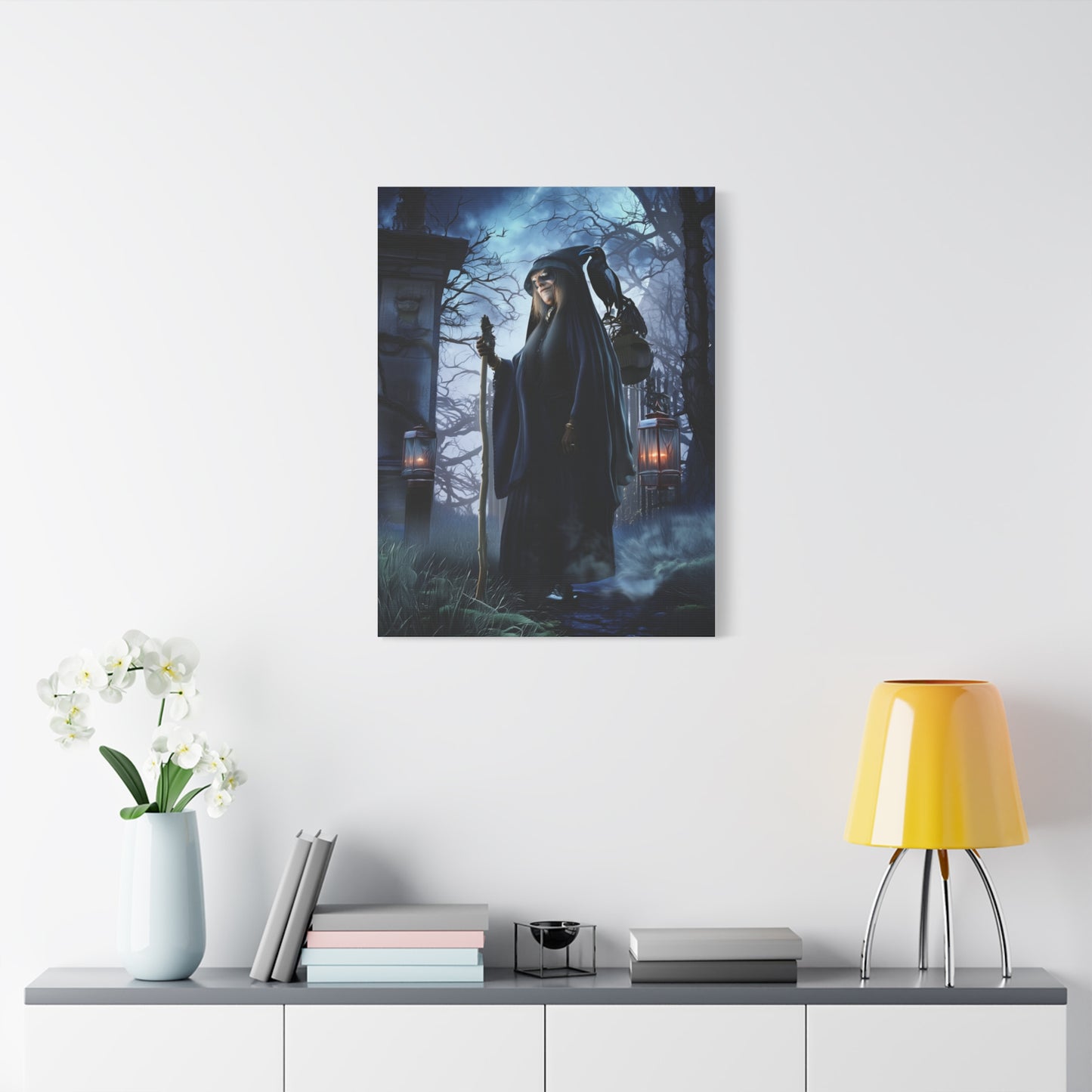Witch with Raven Dark Fantasy Wall Art & Canvas Print