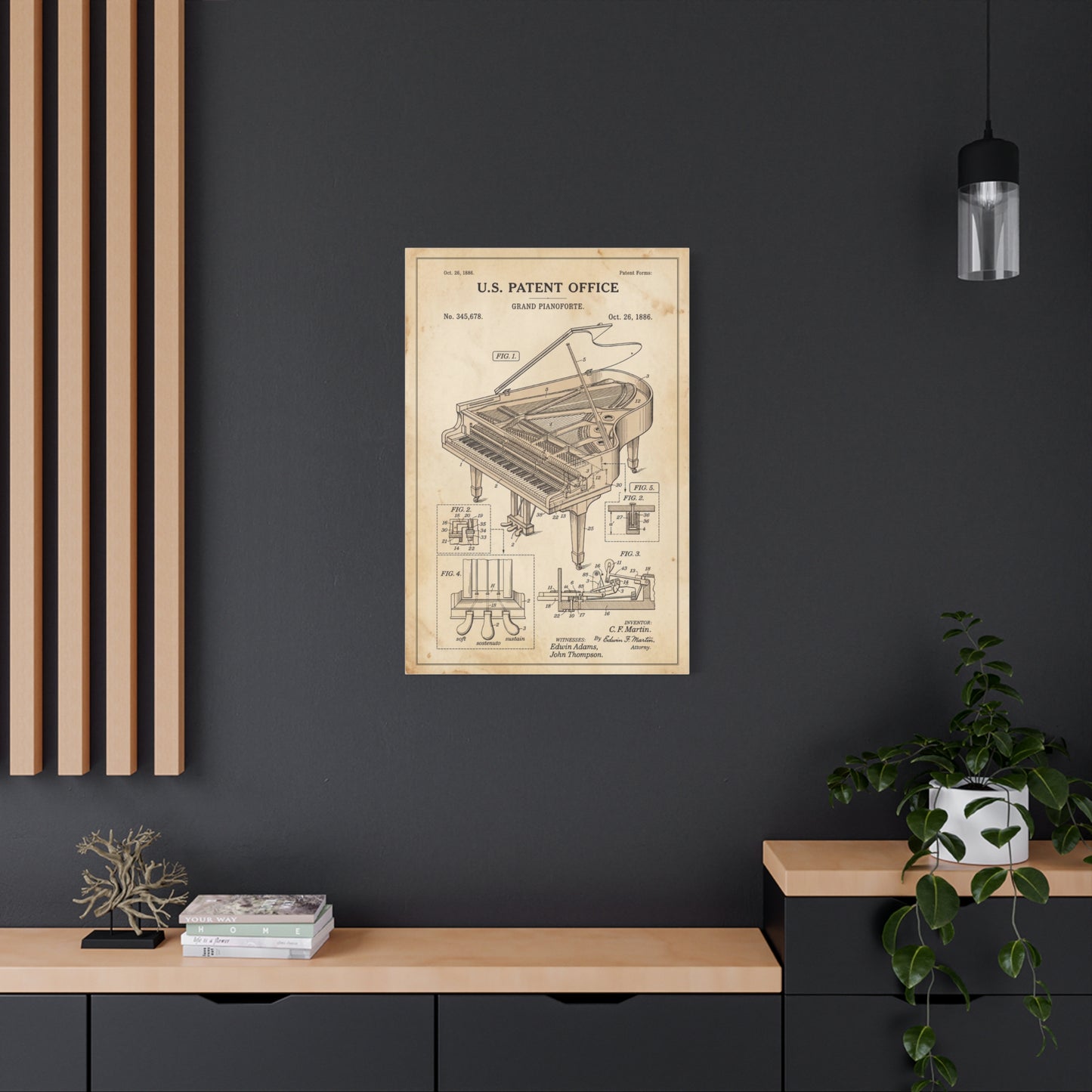 Vintage Grand Piano Patent Illustration Wall Art & Canvas Print