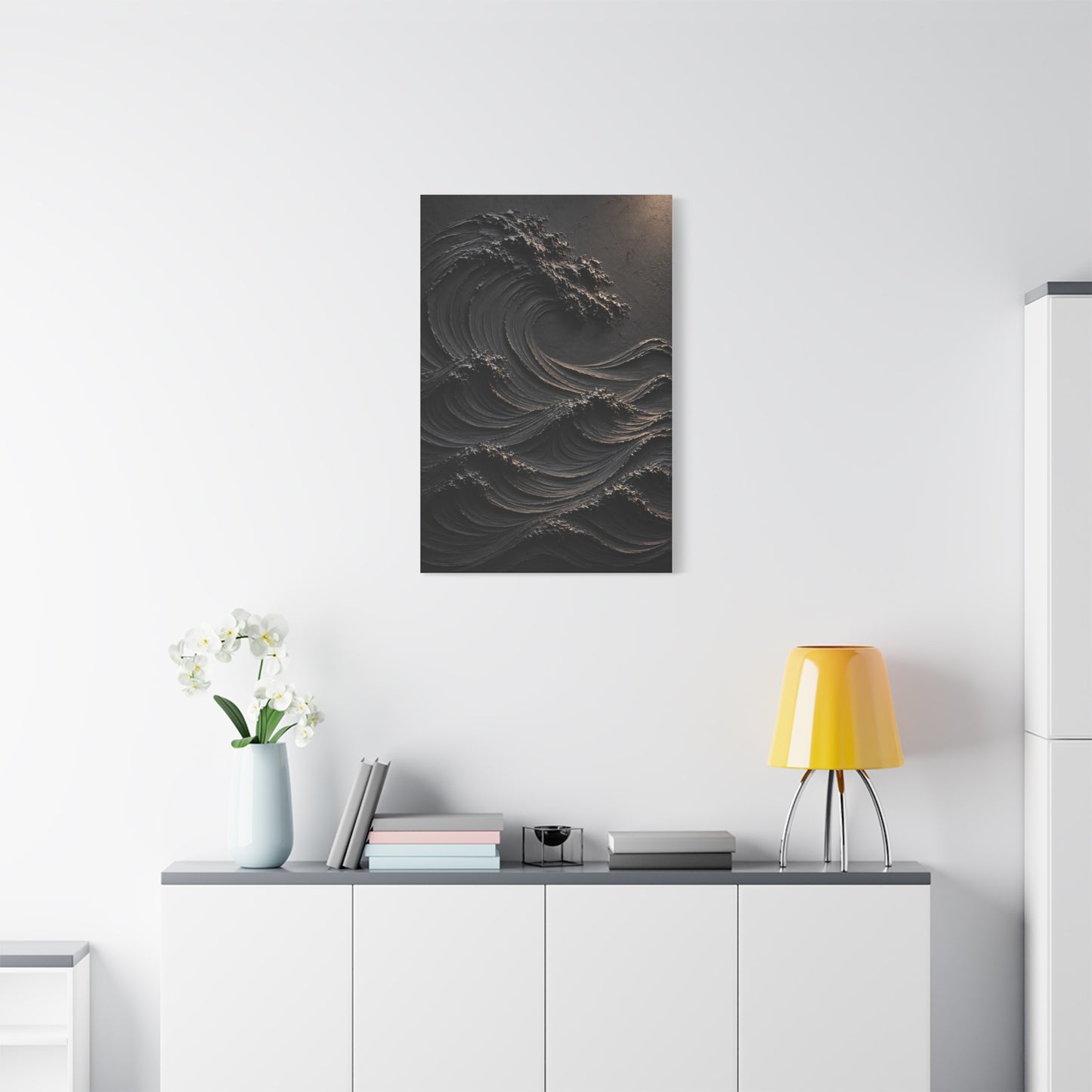 Matte Black Sculptural Ocean Motion Wall Art & Canvas Print