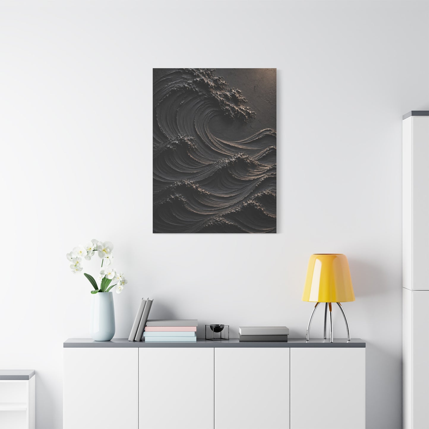 Matte Black Sculptural Ocean Motion Wall Art & Canvas Print
