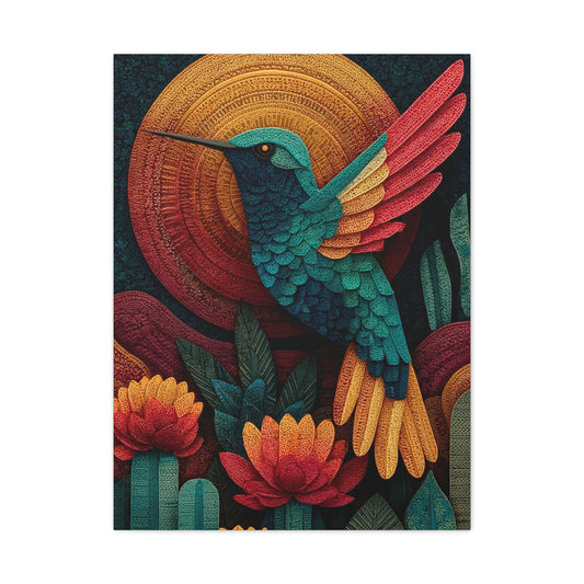 Mexican Hummingbird Sun Disc Folk Wall Art & Canvas Print