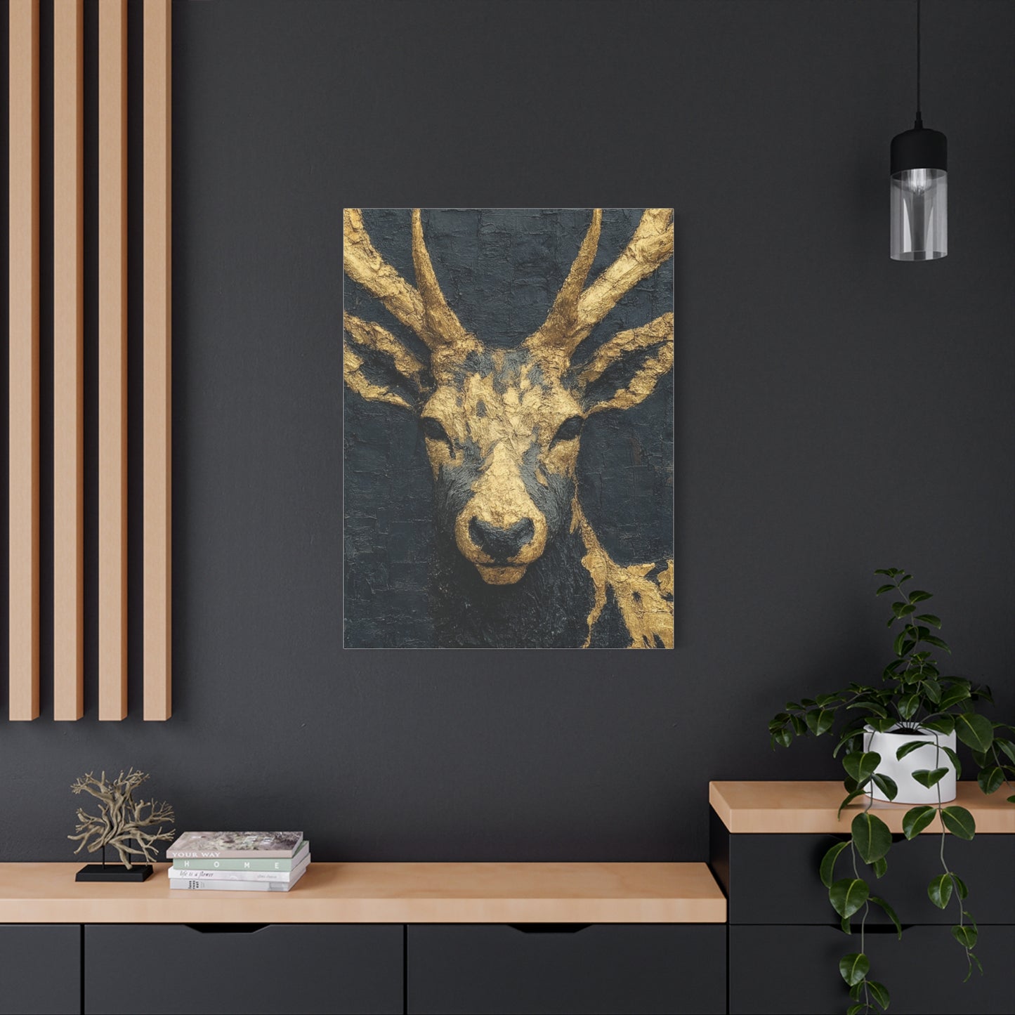 Regal Black and Gold Stag Portrait Wall Art & Canvas Print