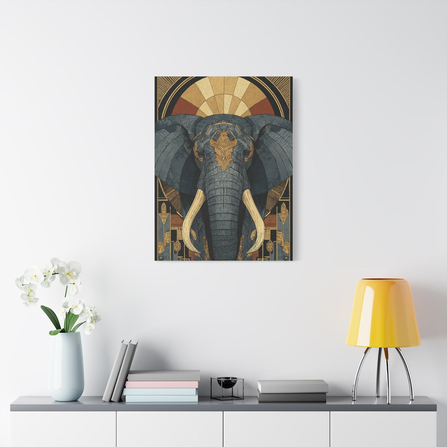 Art Deco Elephant Halo Portrait Wall Art & Canvas Print