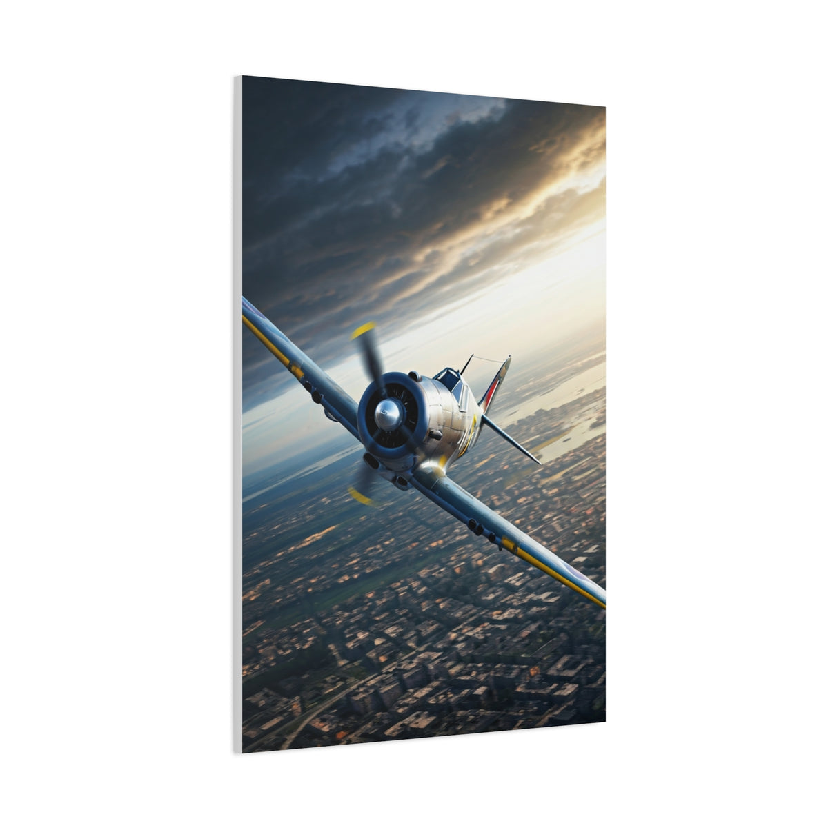 Vintage Fighter Dive Over the City Wall Art & Canvas Prints