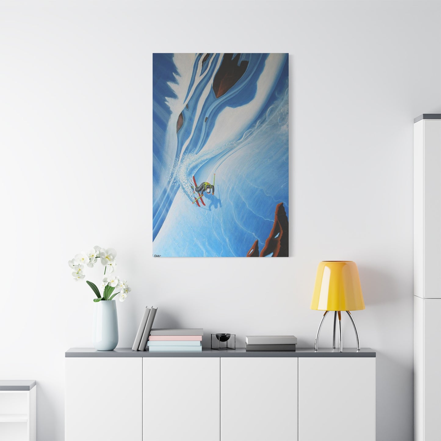 Skiing In Snowy Rocks Wall Art & Canvas Prints