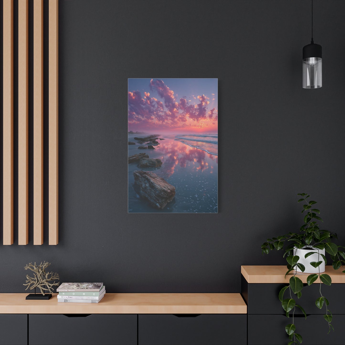 Sunrise Driftwood Shoreline Reflection Wall Art & Canvas Print