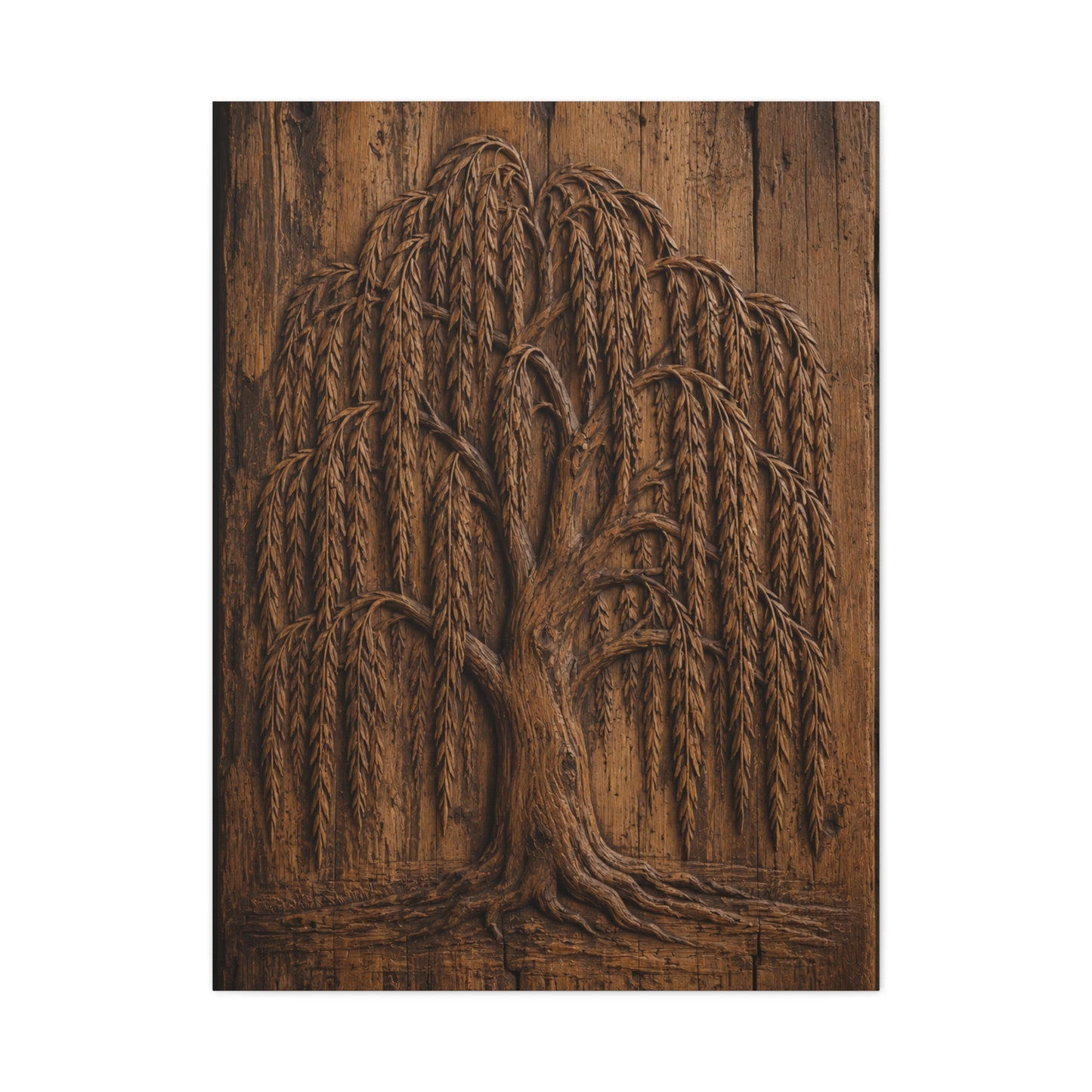 Carved Willow Tree Wooden Relief Trees Wall Art & Canvas Print