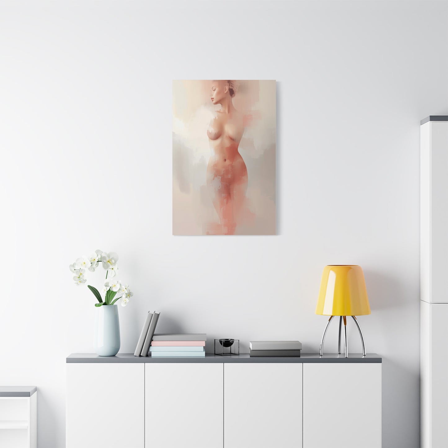 Blush Veil Figure Abstraction Wall Art & Canvas Print