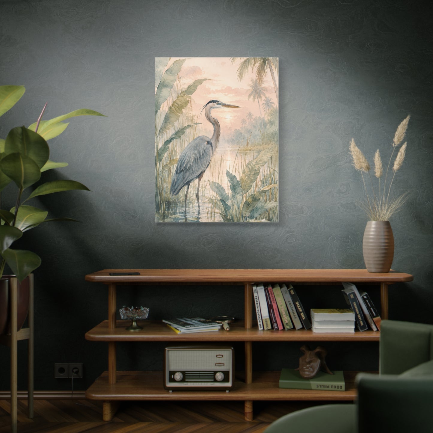 Soft Tropical Heron Marsh Landscape Tropical Wall Art & Canvas Print