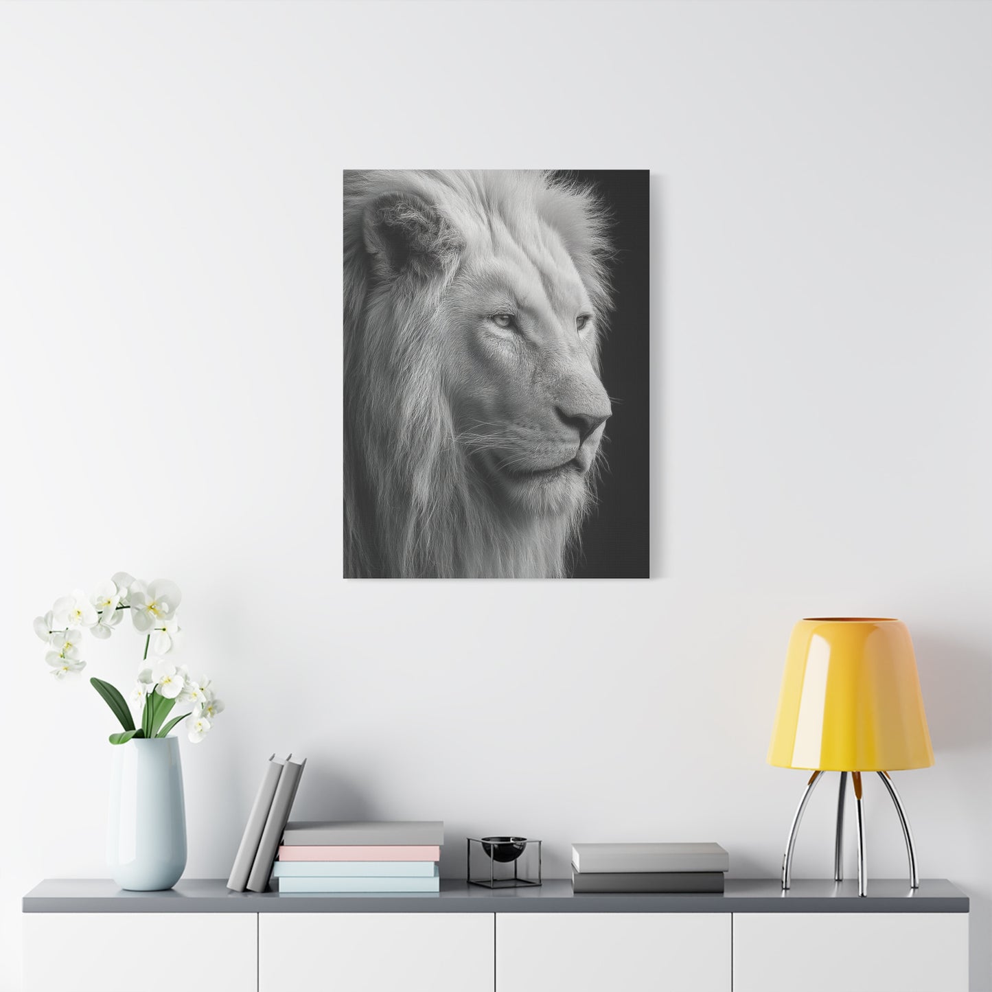 White Lion Monochrome Close Portrait Wall Art & Canvas Print