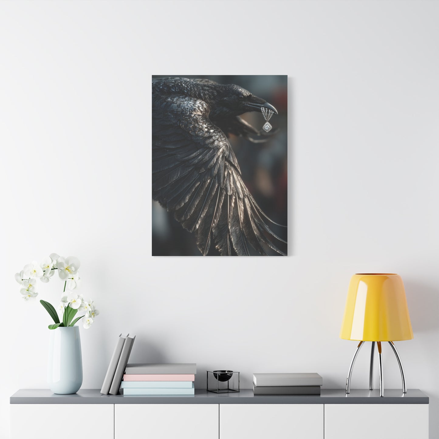 Crow Stealing Diamond Earring Wall Art & Canvas Print