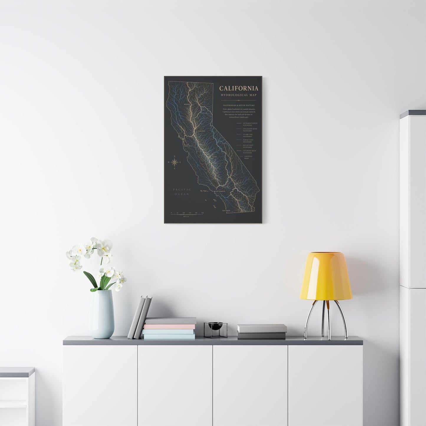 California Hydrological Watershed Map Wall Art & Canvas Print