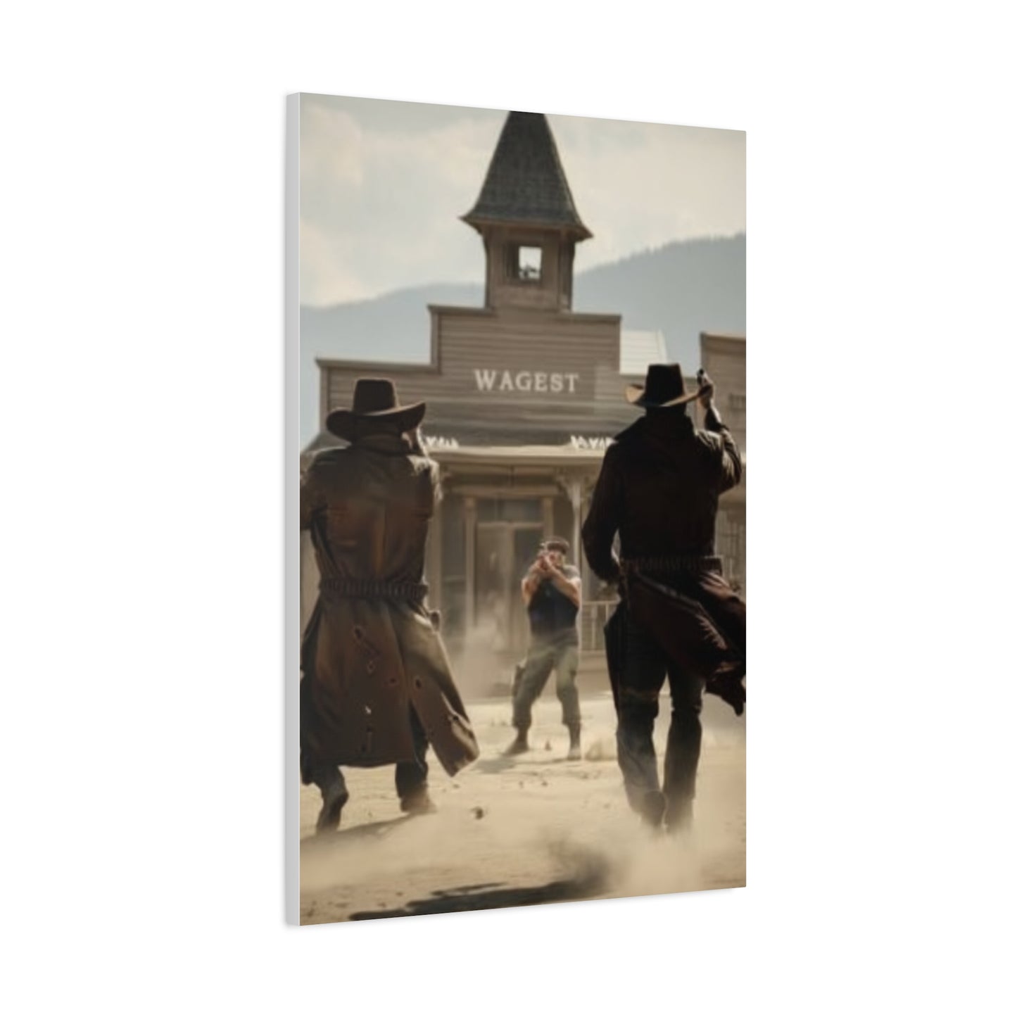 Frontier Gunfight in the Western Street Wall Art & Canvas Print