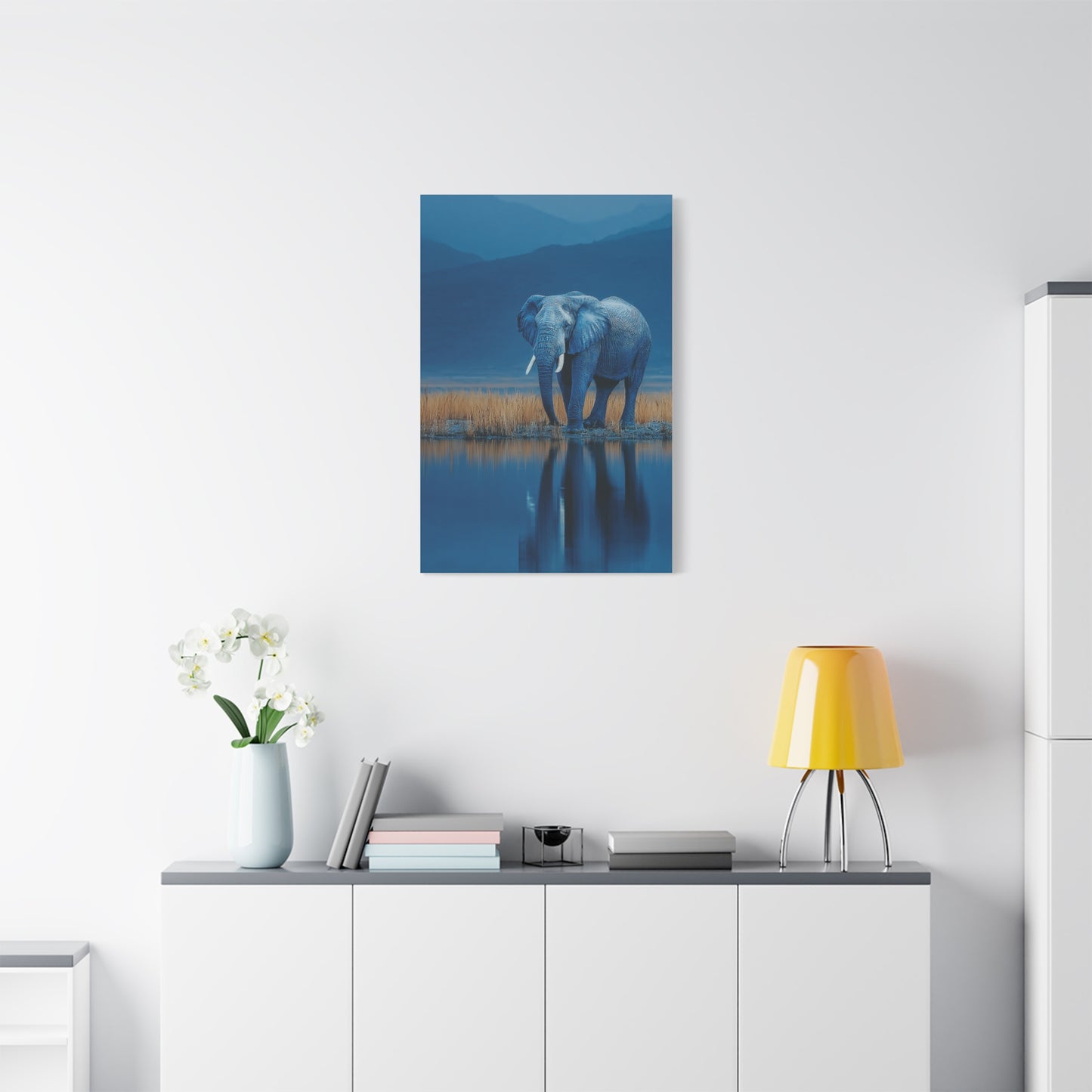Elephant Blue Hour Reflection Wall Art & Canvas Print