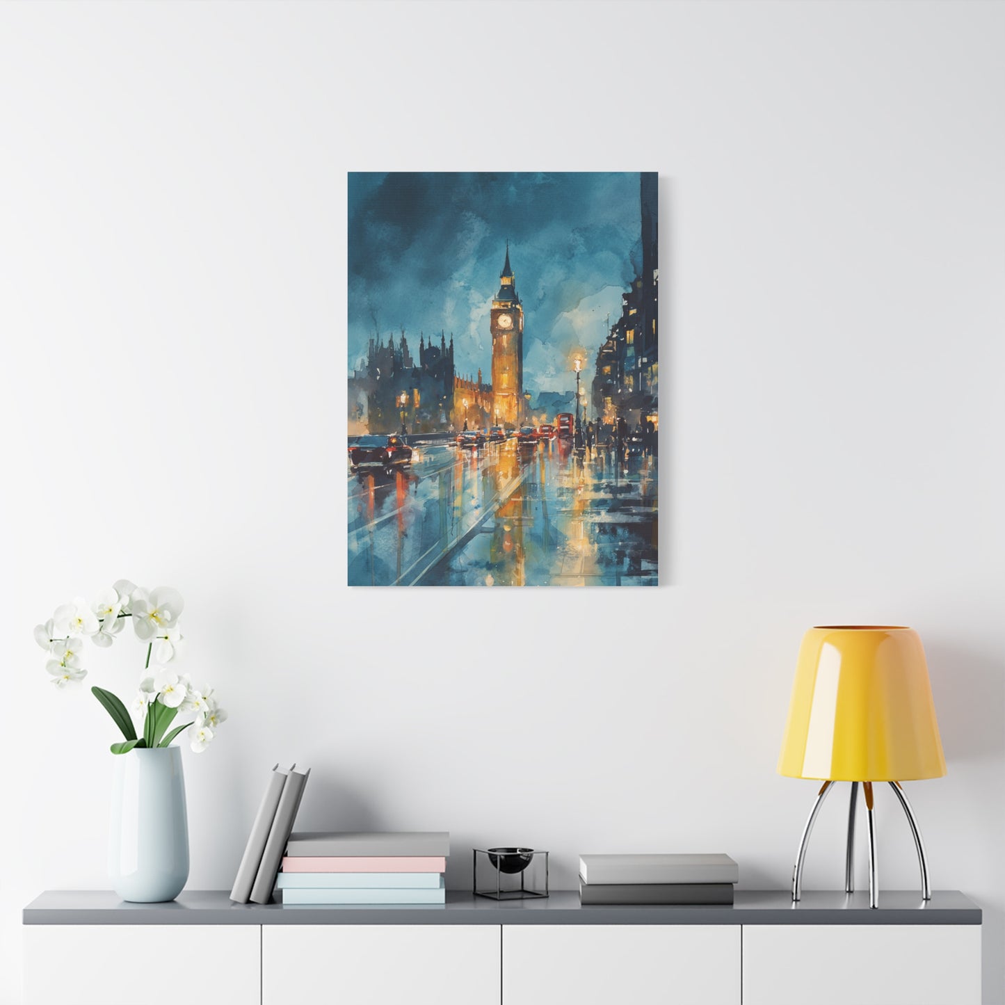 Rainy London Big Ben Reflection Wall Art & Canvas Print