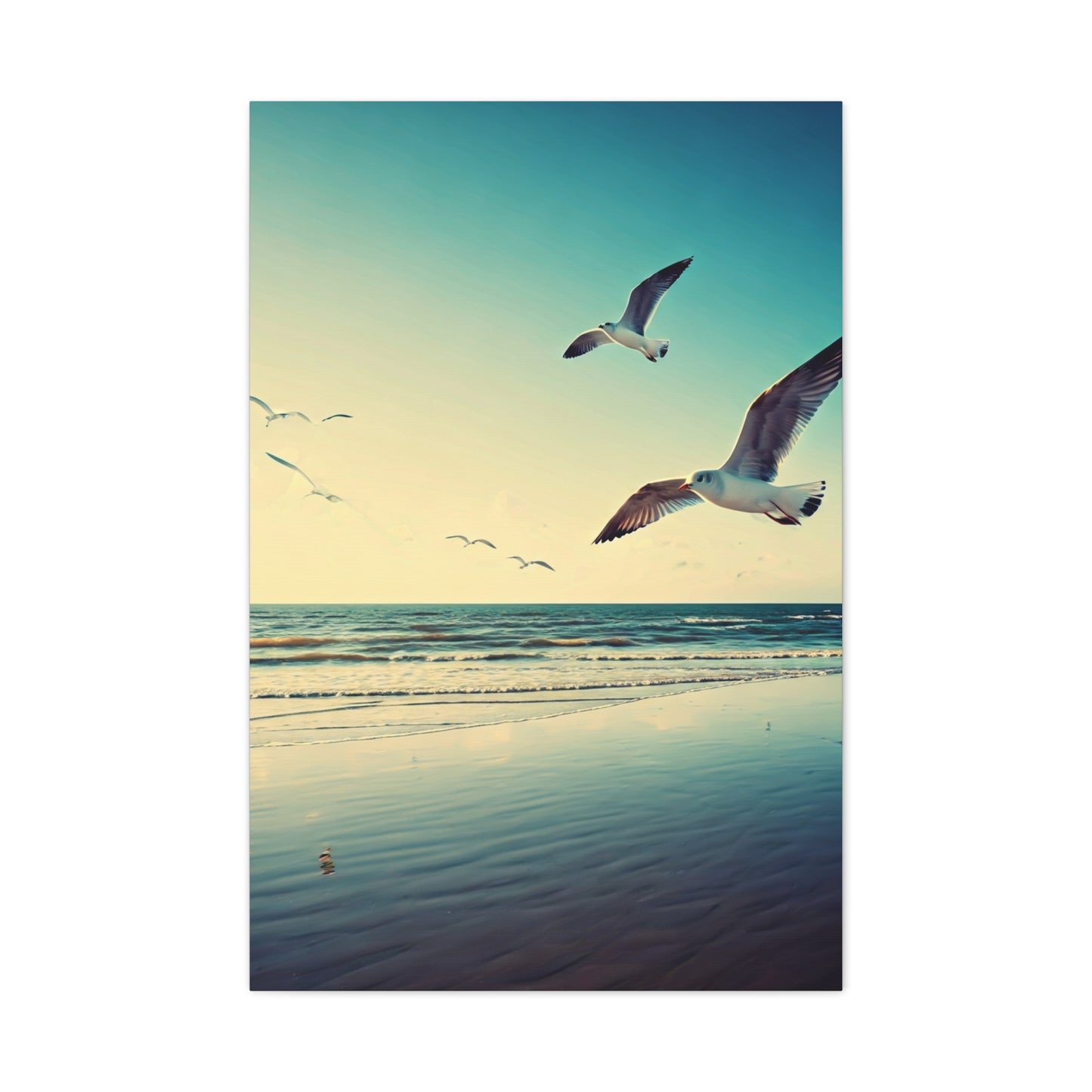 Seagulls in Flight Over Gentle Waves Wall Art & Canvas Prints