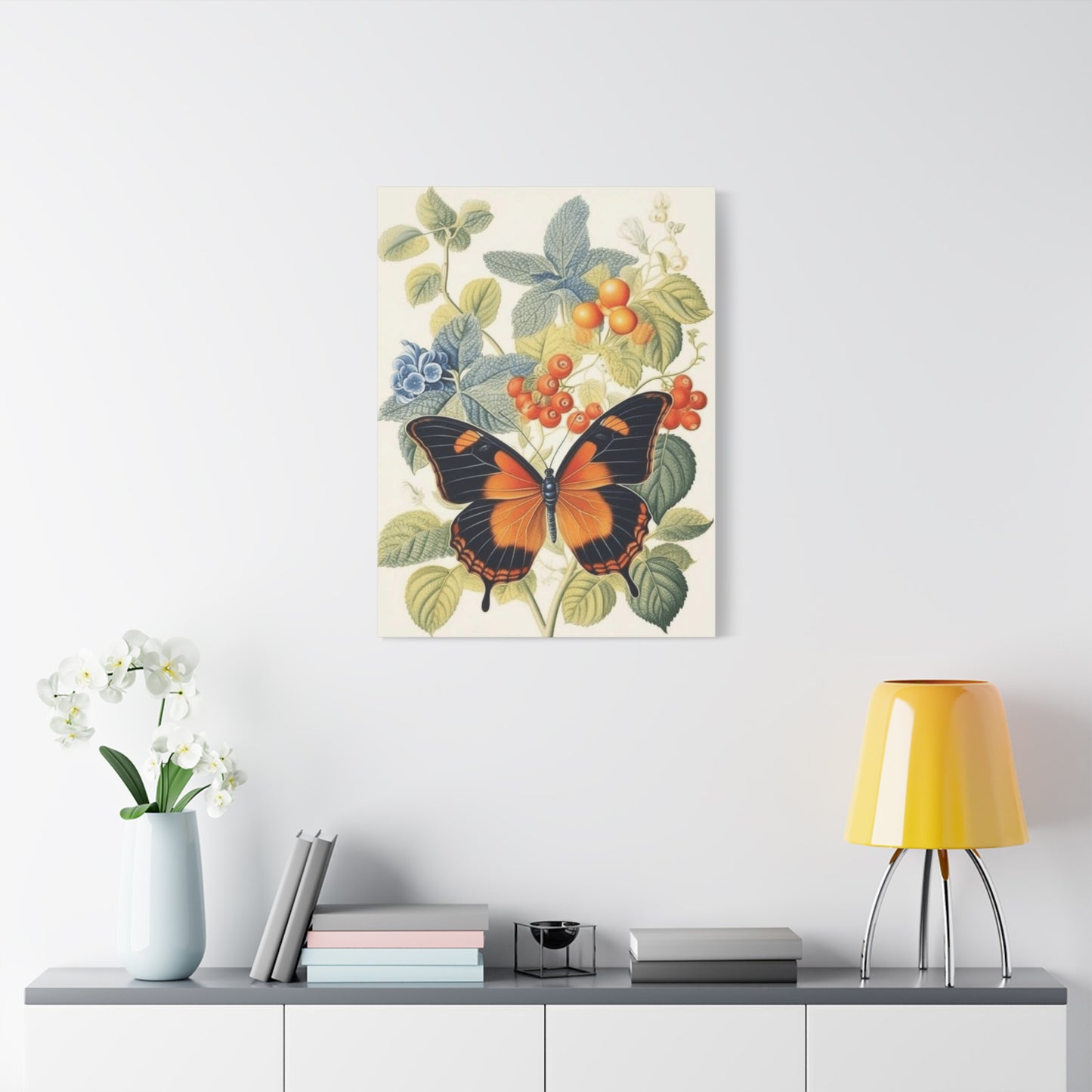 Butterfly on Berries Painting Wall Art & Canvas Prints