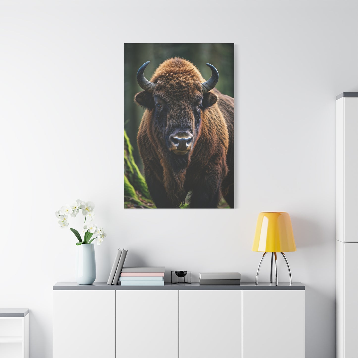 American Bison in Prairie Grass Portrait Wall Art & Canvas Print