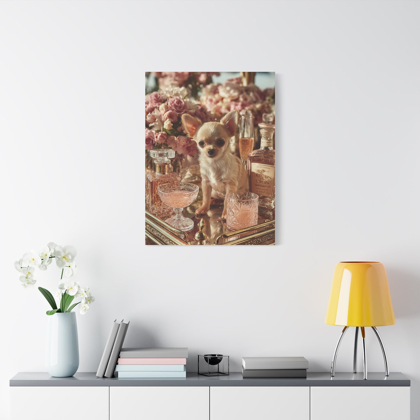 Chihuahua Champagne Bar Cart Wall Art & Canvas Print