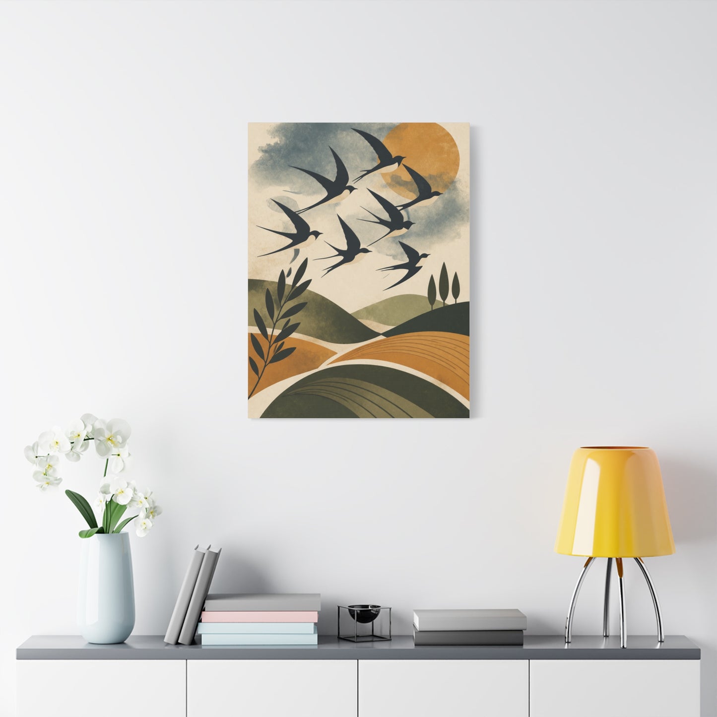Minimalist Bird Silhouette Landscape Wall Art & Canvas Print