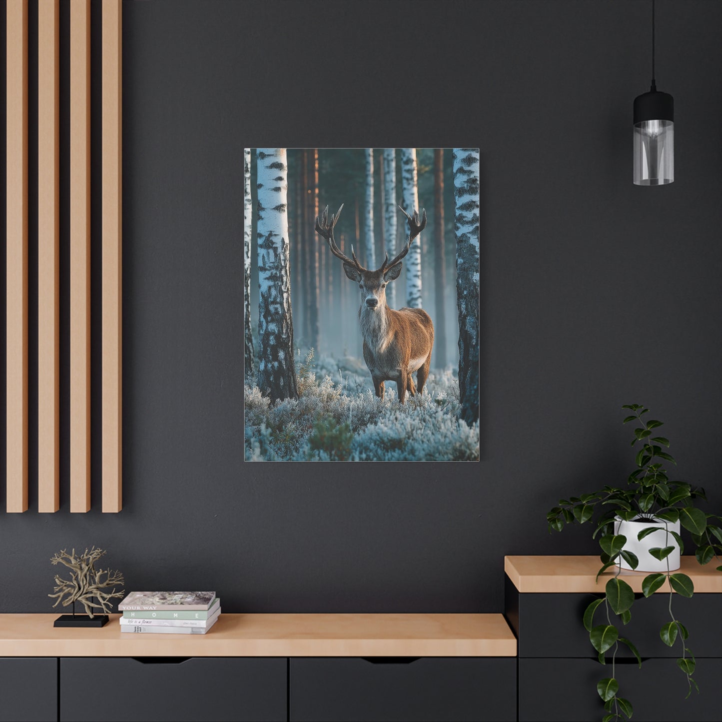 Nordic Birch Forest Stag Wall Art & Canvas Print