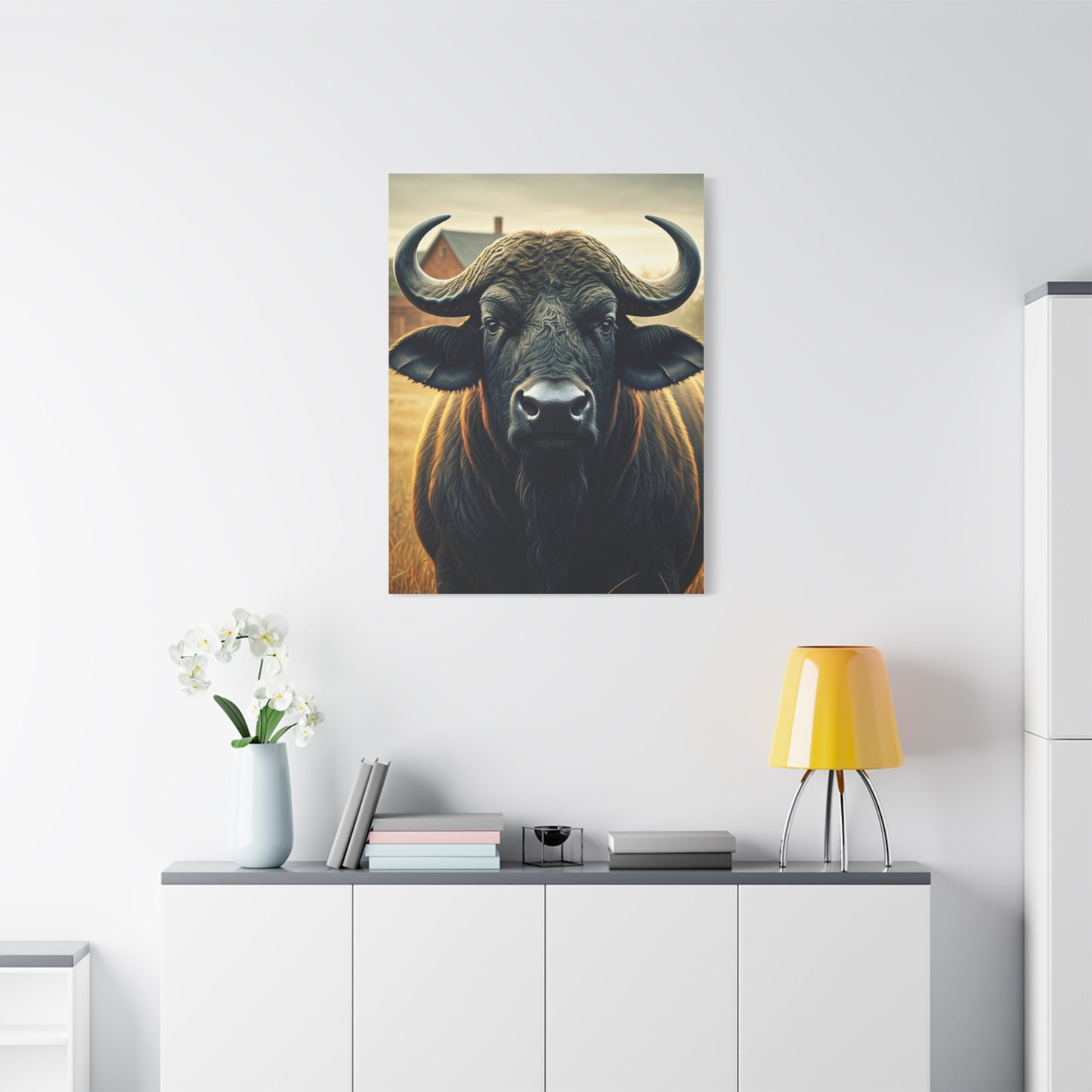 Symmetrical Cape Buffalo Portrait with Massive Curved Horns Wall Art & Canvas Print